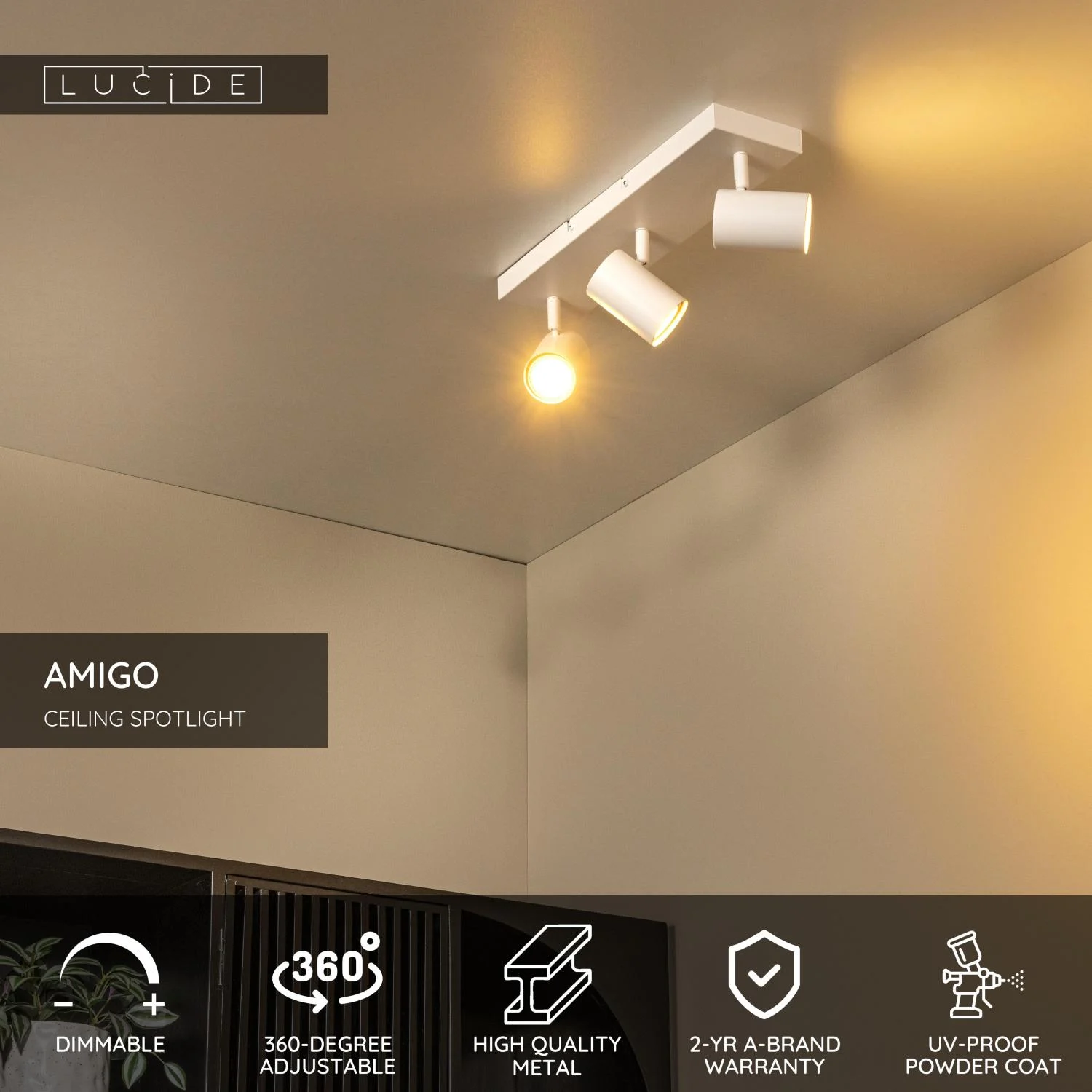 Lucide AMIGO - Stropnu00e9 reflektory - 3xGU10 - biele