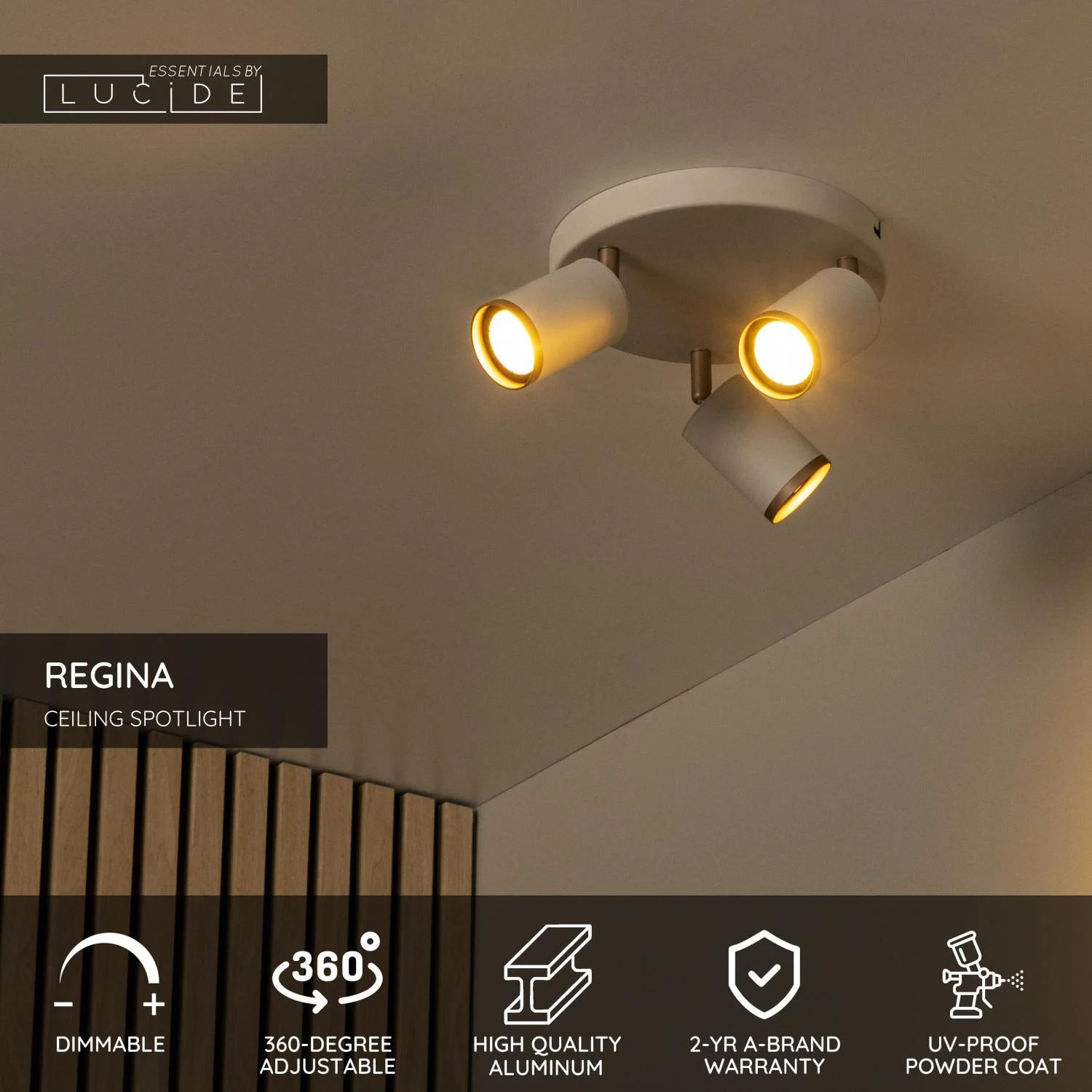 Lucide REGINA - Stropnu00fd reflektor - u00d8 21 cm - 3xGU10 - Taupe | Essential