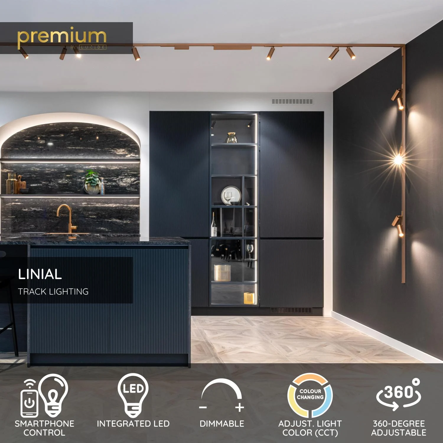 Lucide Premium LINIAL BIXX - 1-okruhovu00fd osvetu013eovacu00ed systu00e9m / Smart Rail Lighting - Smart - 48V kou013eaj - 2xLED - Champagne