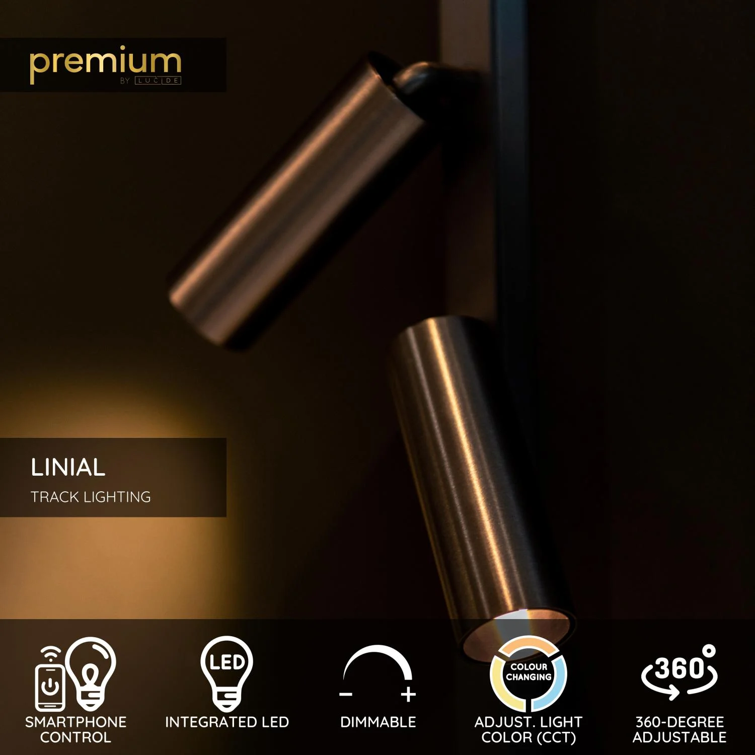 Lucide Premium LINIAL BIXX - 1-okruhovu00fd osvetu013eovacu00ed systu00e9m / Smart Rail Lighting - Smart - 48V kou013eajnica - 2xLED - Satin Gun Metal