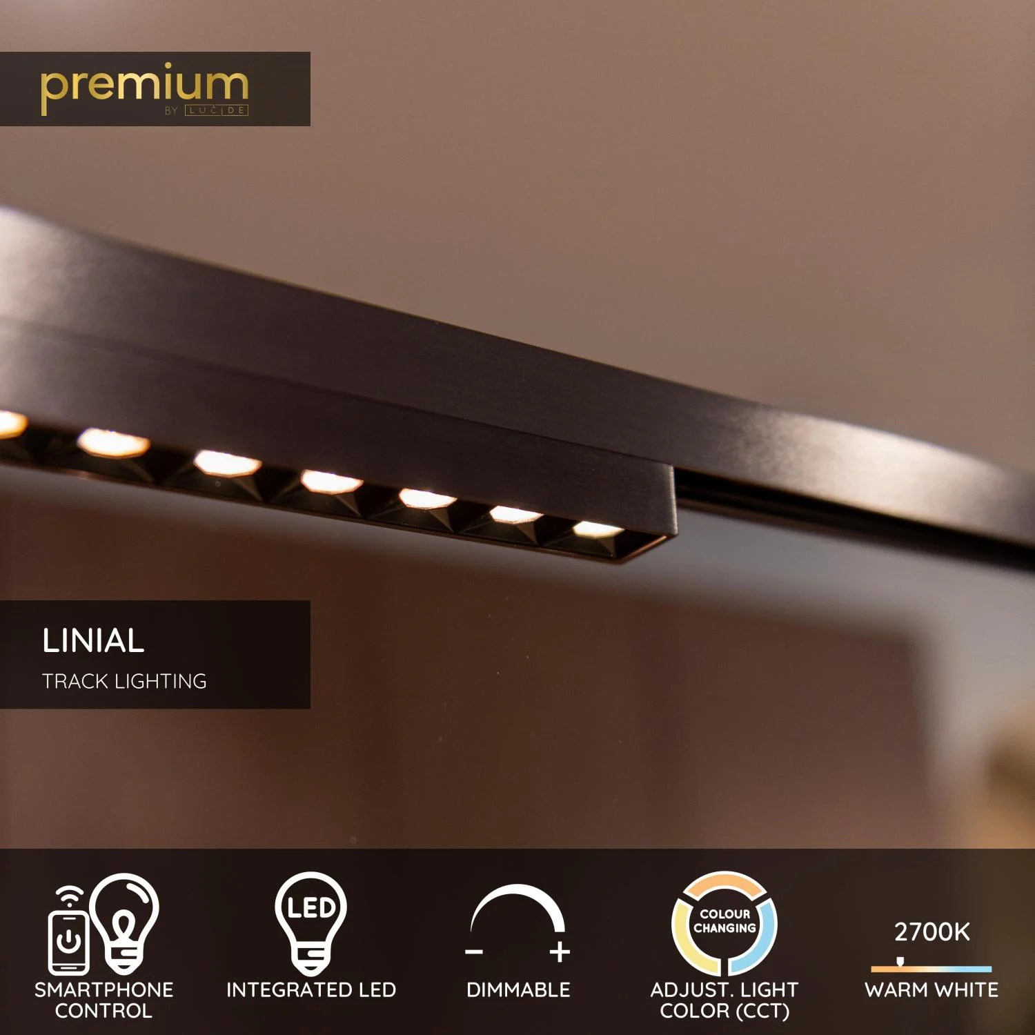 Lucide Premium LINIAL XENIA - 1-okruhovu00fd osvetu013eovacu00ed systu00e9m / Smart Rail Lighting - Smart - 48V kou013eaje - LED - Satin Gun Metal