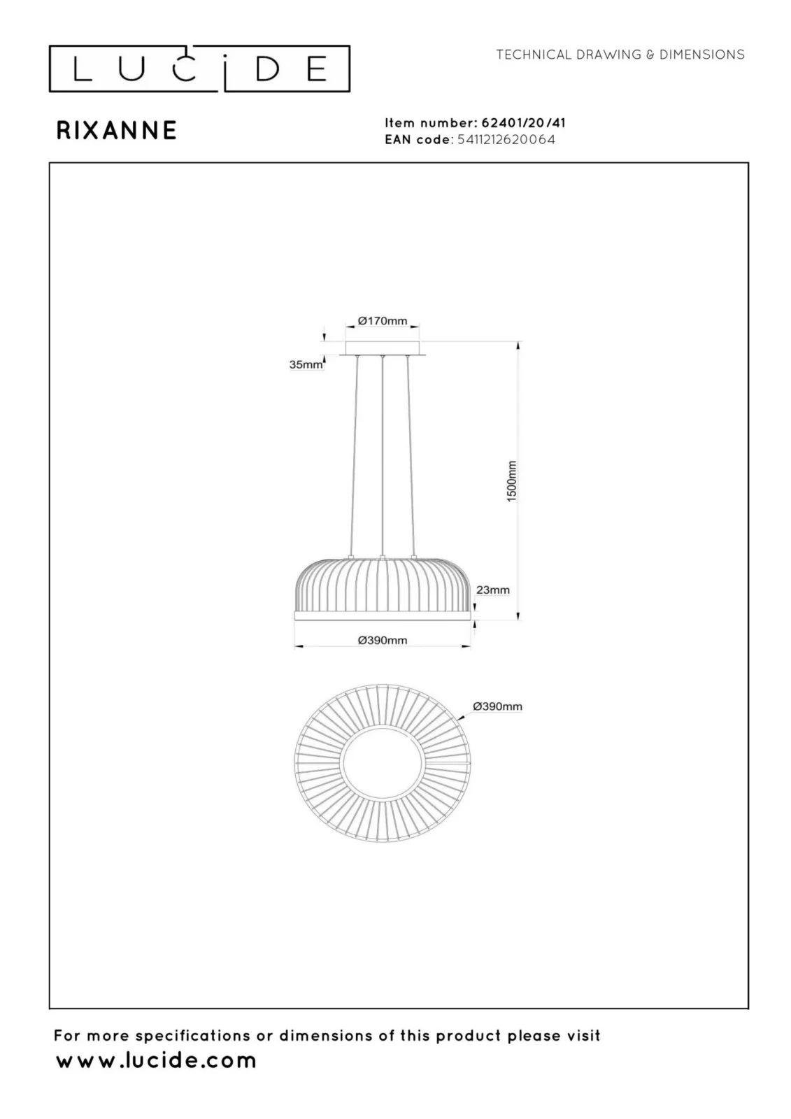 Lucide RIXANNE - Zu00e1vesnu00e9 svetlo - u00d8 40 cm- LED 3 StepDim - CCT - 1x22W 2200K/4000K - Taupe - Vibes
