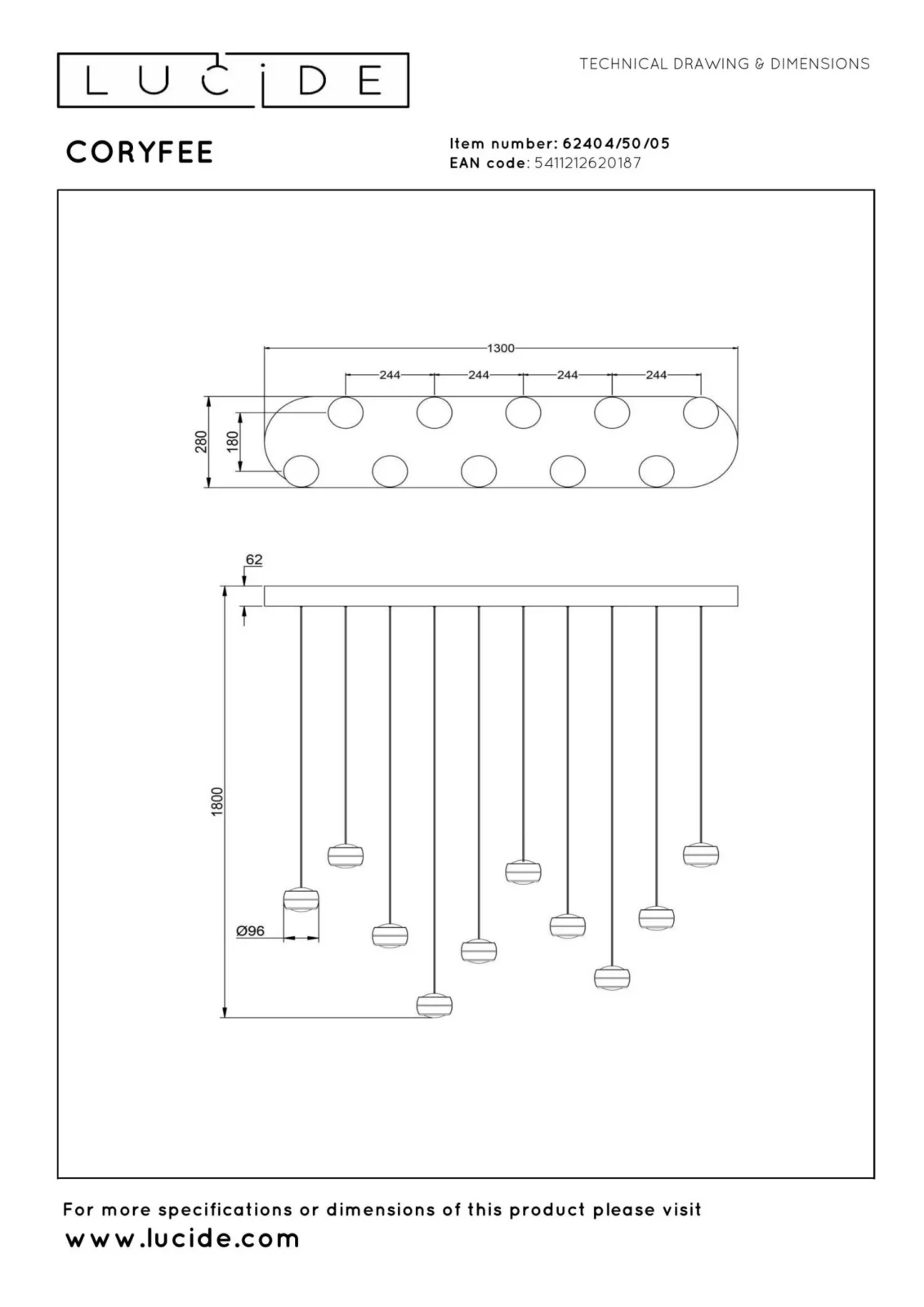 Lucide CORYFEE - Zu00e1vesnu00e9 svetlo - LED tlmenu00e9. - CCT - 10x6W 2200K/3000K - u0161ampau0148ovu00e1 farba - Vibes