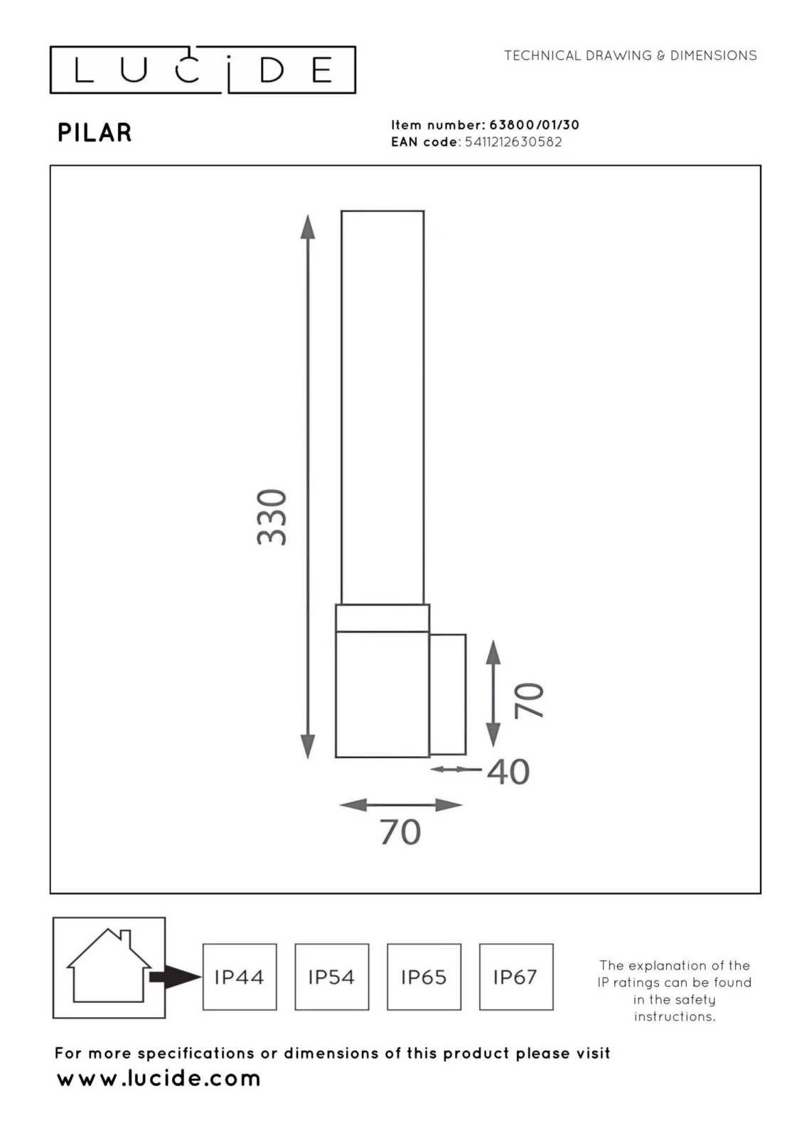 Lucide PILAR - Nu00e1stennu00e9 svetlo vnu00fatornu00e9/vonkaju0161ie - 1xE27 - IP54 - u010dierne | Essential