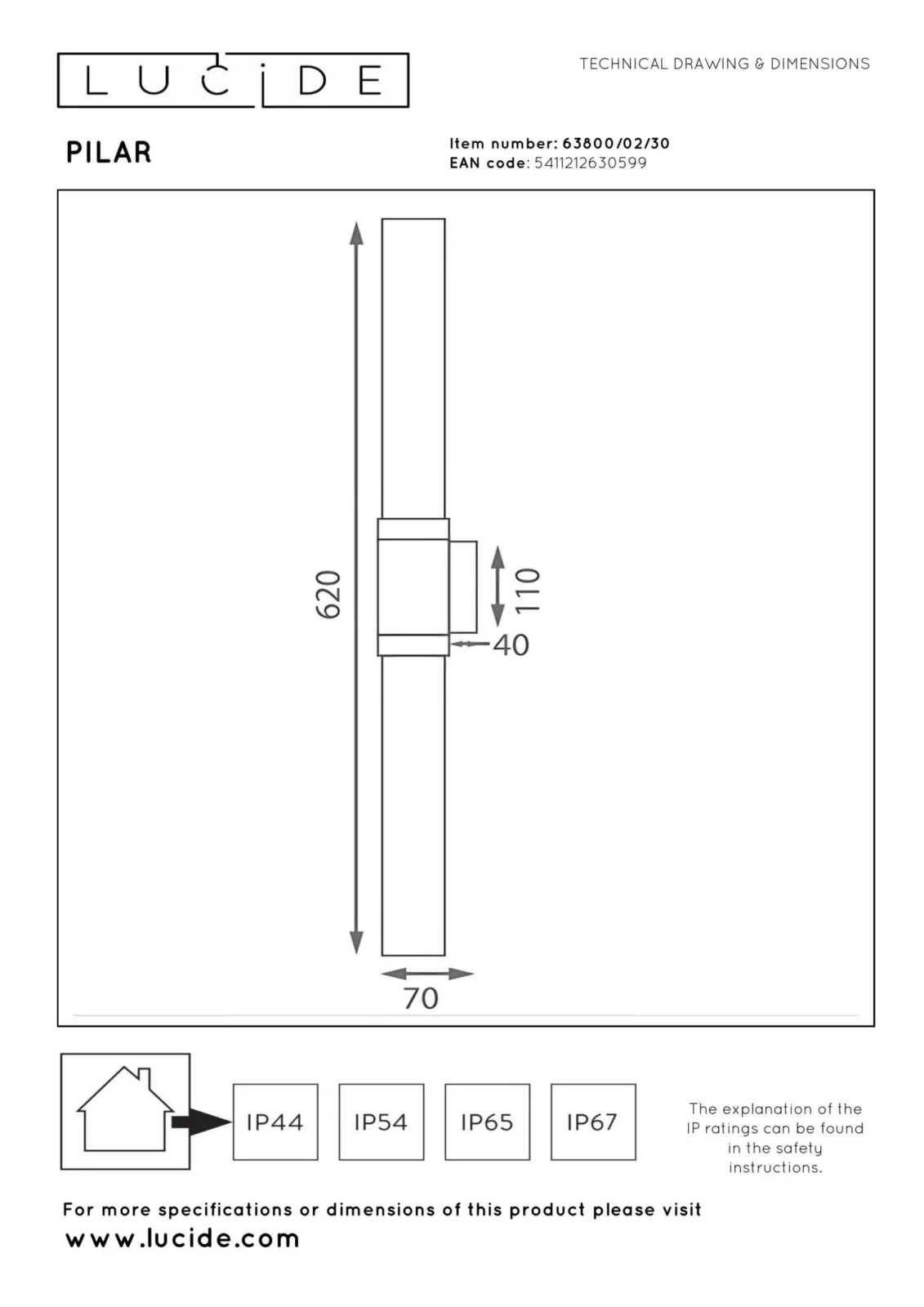 Lucide PILAR - Nu00e1stennu00e9 svetlo vnu00fatornu00e9/vonkaju0161ie - 2xE27 - IP54 - u010dierne | Essential
