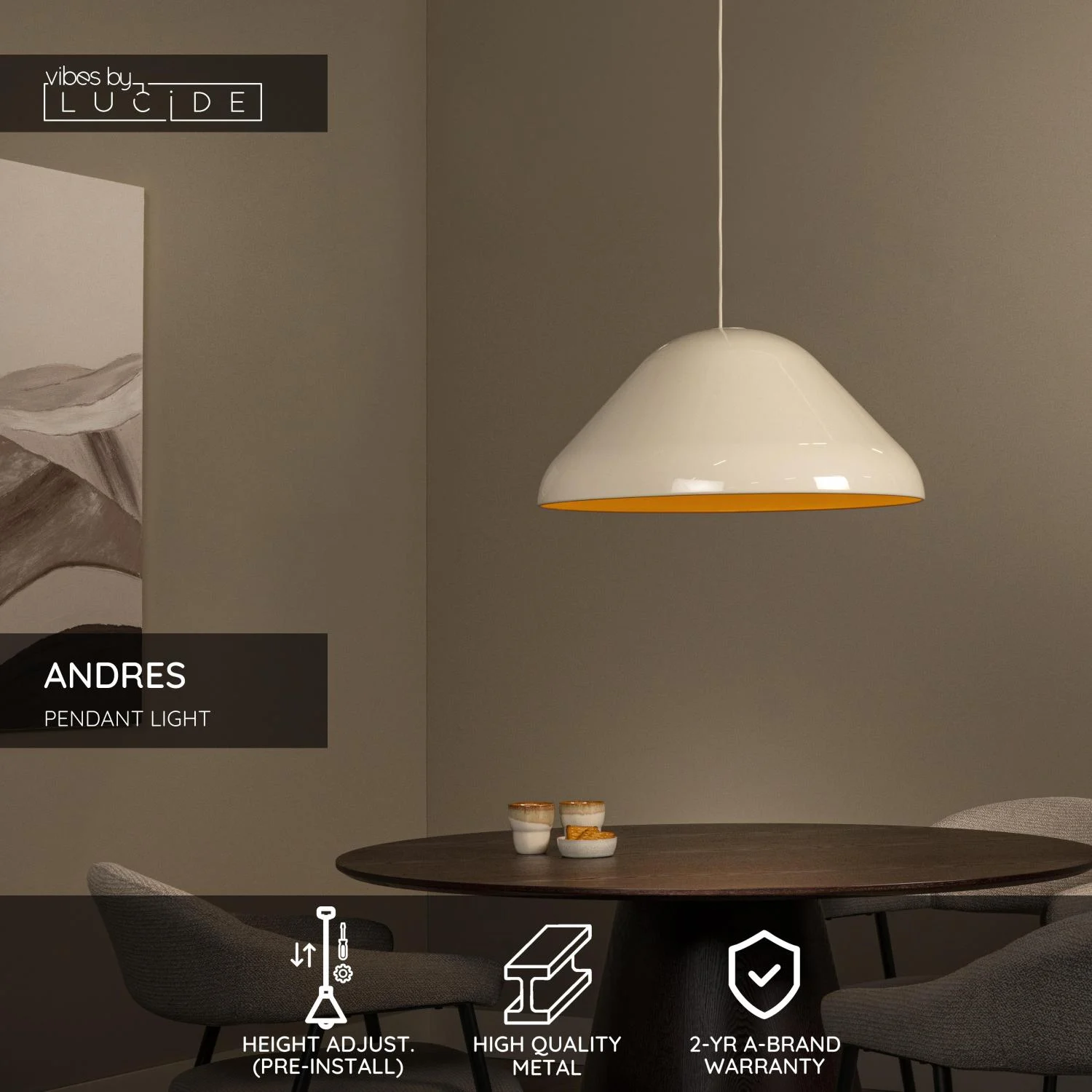 Lucide ANDRES - Zu00e1vesnu00e9 svetlo - u00d8 56 cm - 1xE27 - Kru00e9movu00e1 | Nu00e1lada