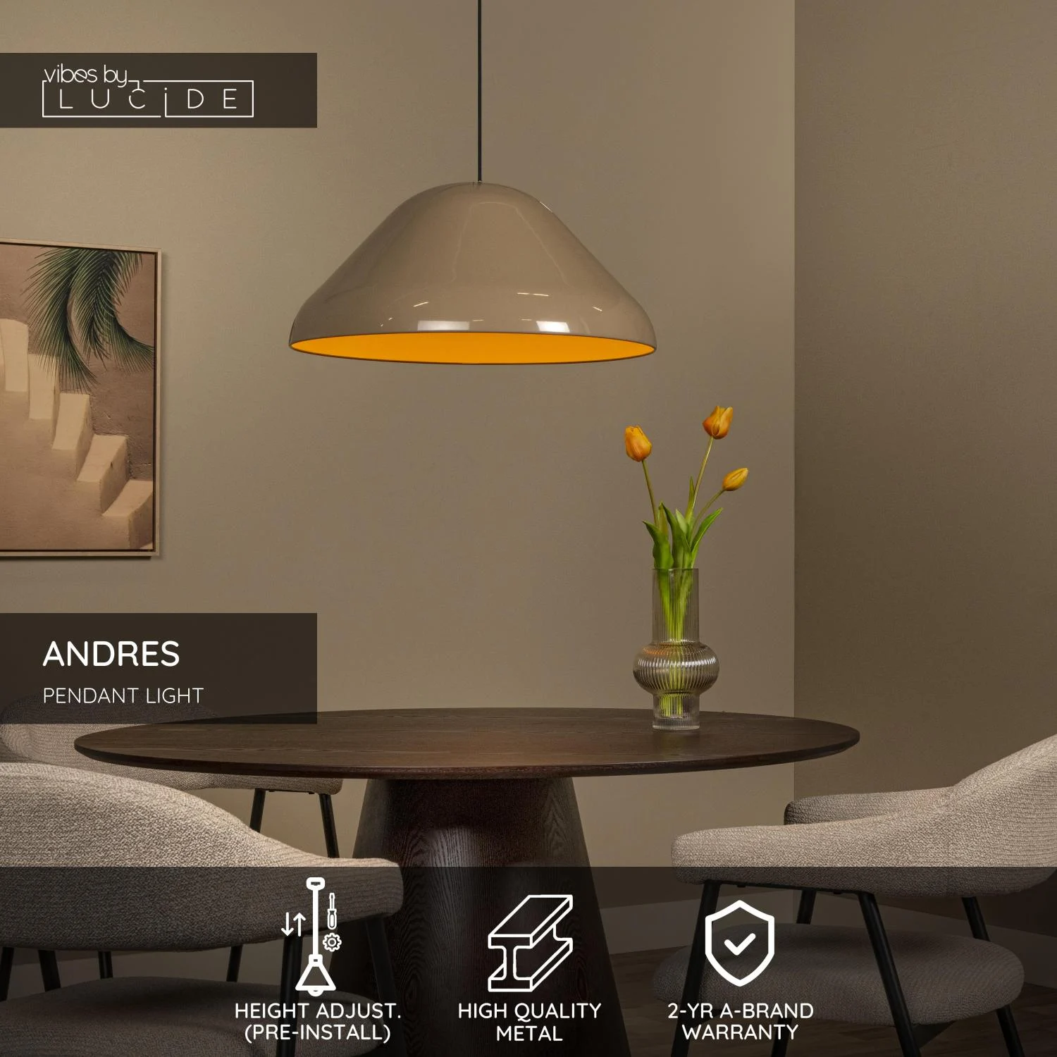 Lucide ANDRES - Zu00e1vesnu00e9 svetlo - u00d8 56 cm - 1xE27 - Taupe | Nu00e1lada