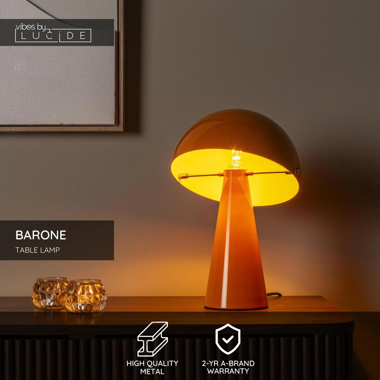 Lucide BARONE - Stolnu00e1 lampa - u00d8 23 cm - 1xE27 - Oranu017eovu00e1 | Nu00e1lada