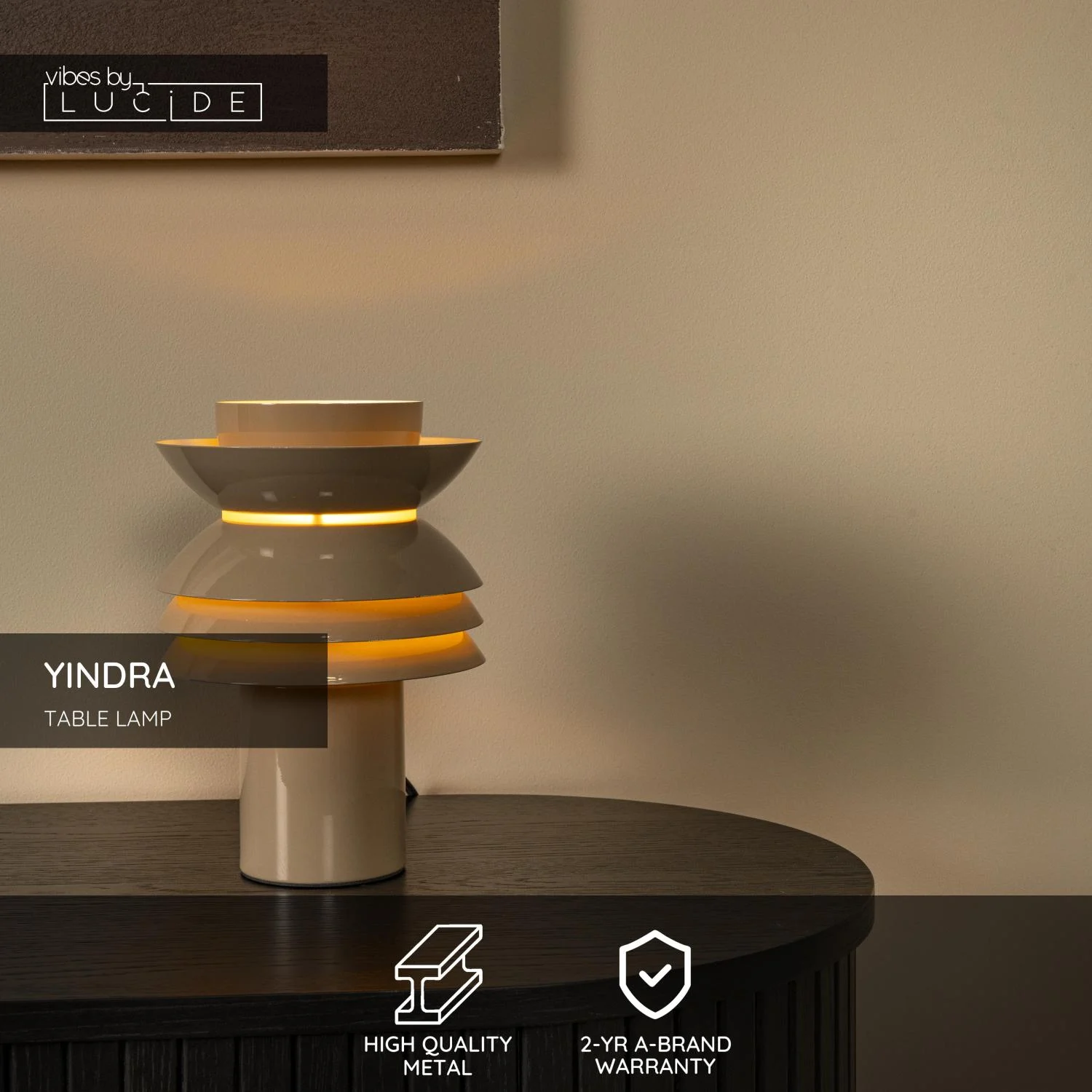 Lucide YINDRA - Stolnu00e1 lampa - u00d8 17,5 cm - 1xE27 - Taupe | Nu00e1lada