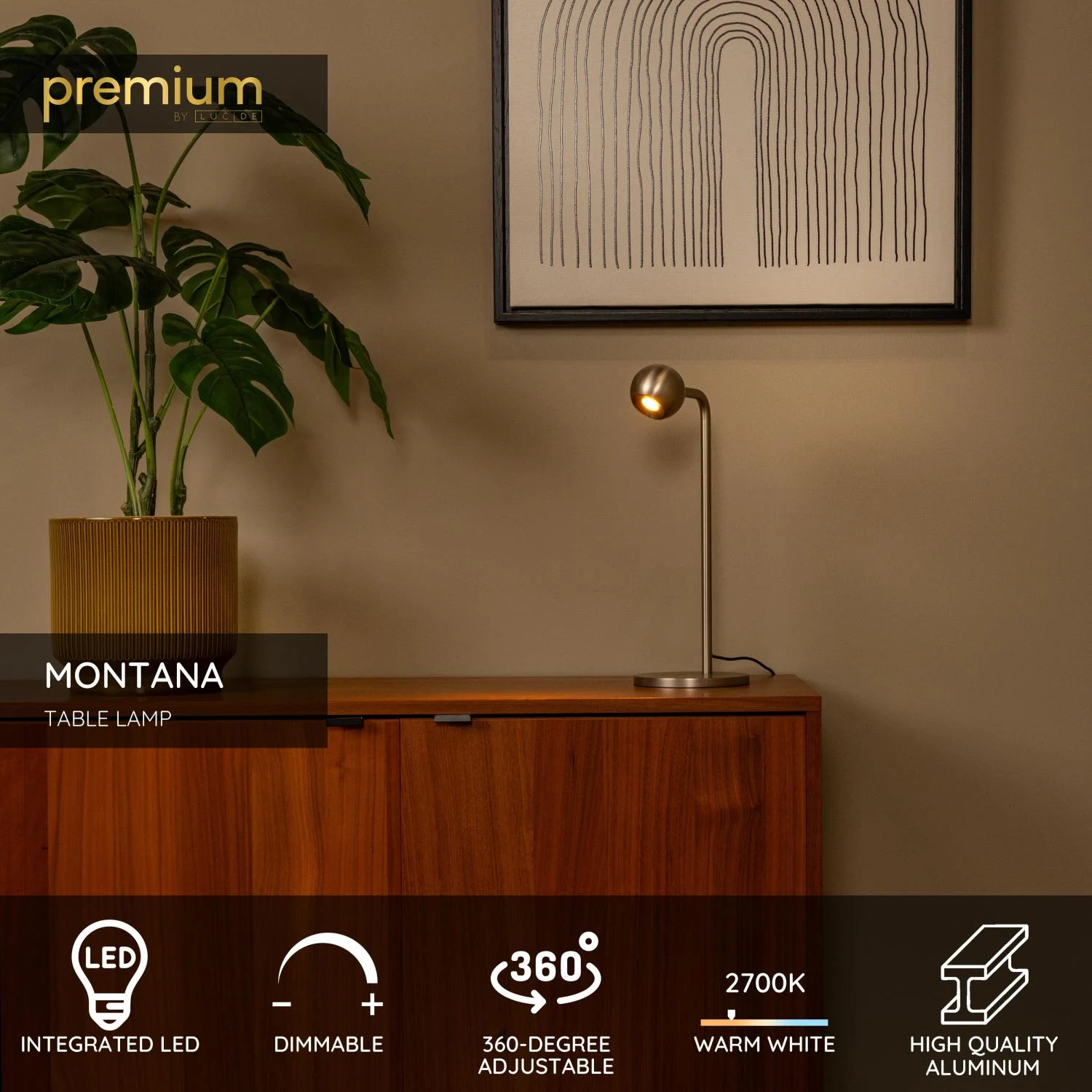 Lucide MONTANA - Stolnu00e1 lampa - LED tlmenu00e1. - 1x5W 2700K - Sivu00e9 u017eelezo | Pru00e9miovu00e9