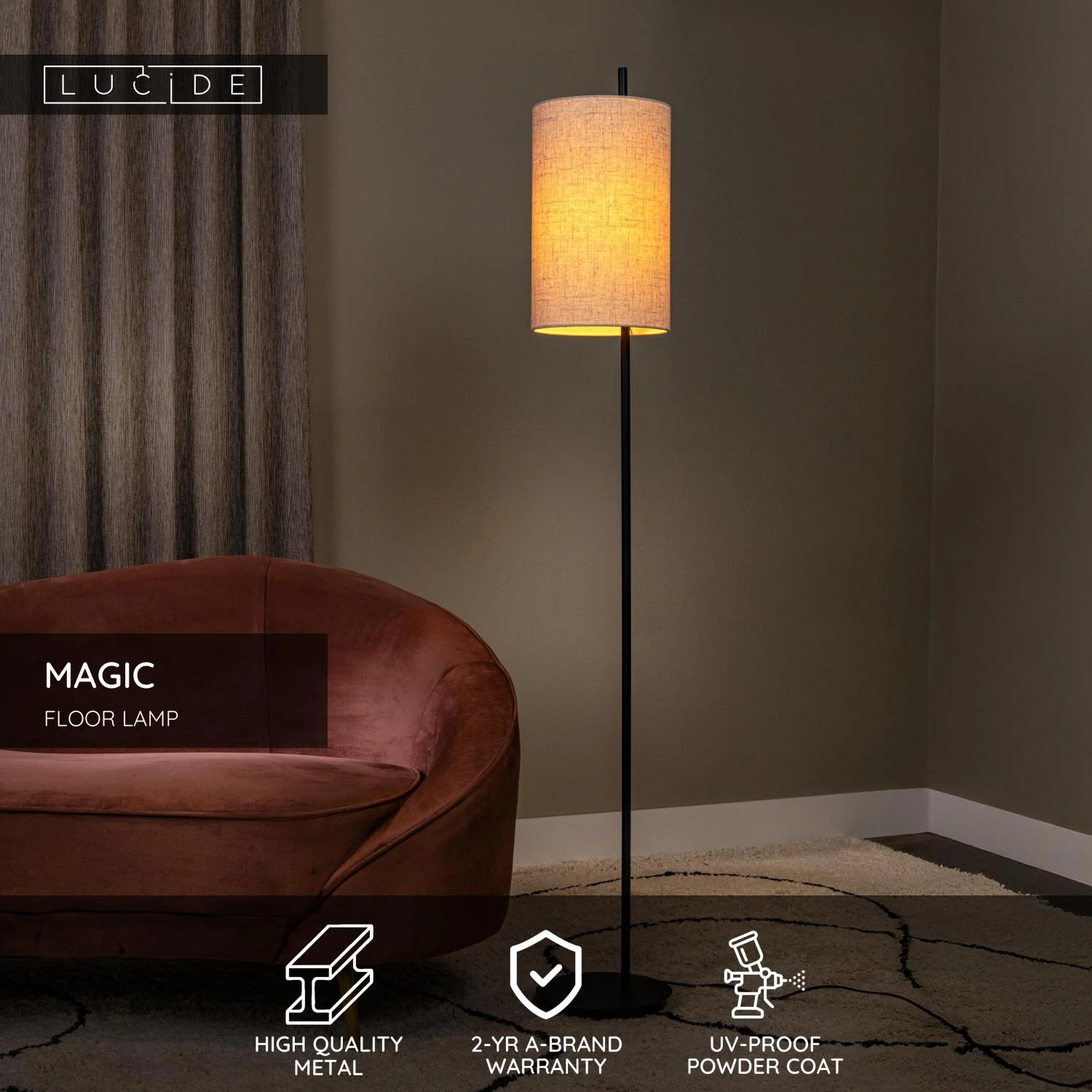 Lucide MAGIC - Stojacia lampa - u00d8 24 cm - 1xE27 - u010dierna