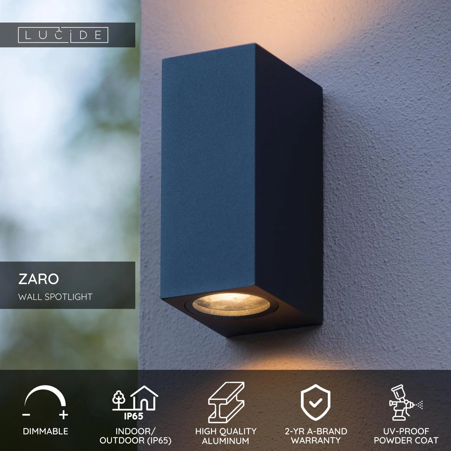 Lucide ZARO - Nu00e1stennu00e9 reflektor / Nu00e1stennu00e9 svetlo Vnu00fatornu00e9/Vonkaju0161ie - 2xGU10 - IP65 - u010cierne