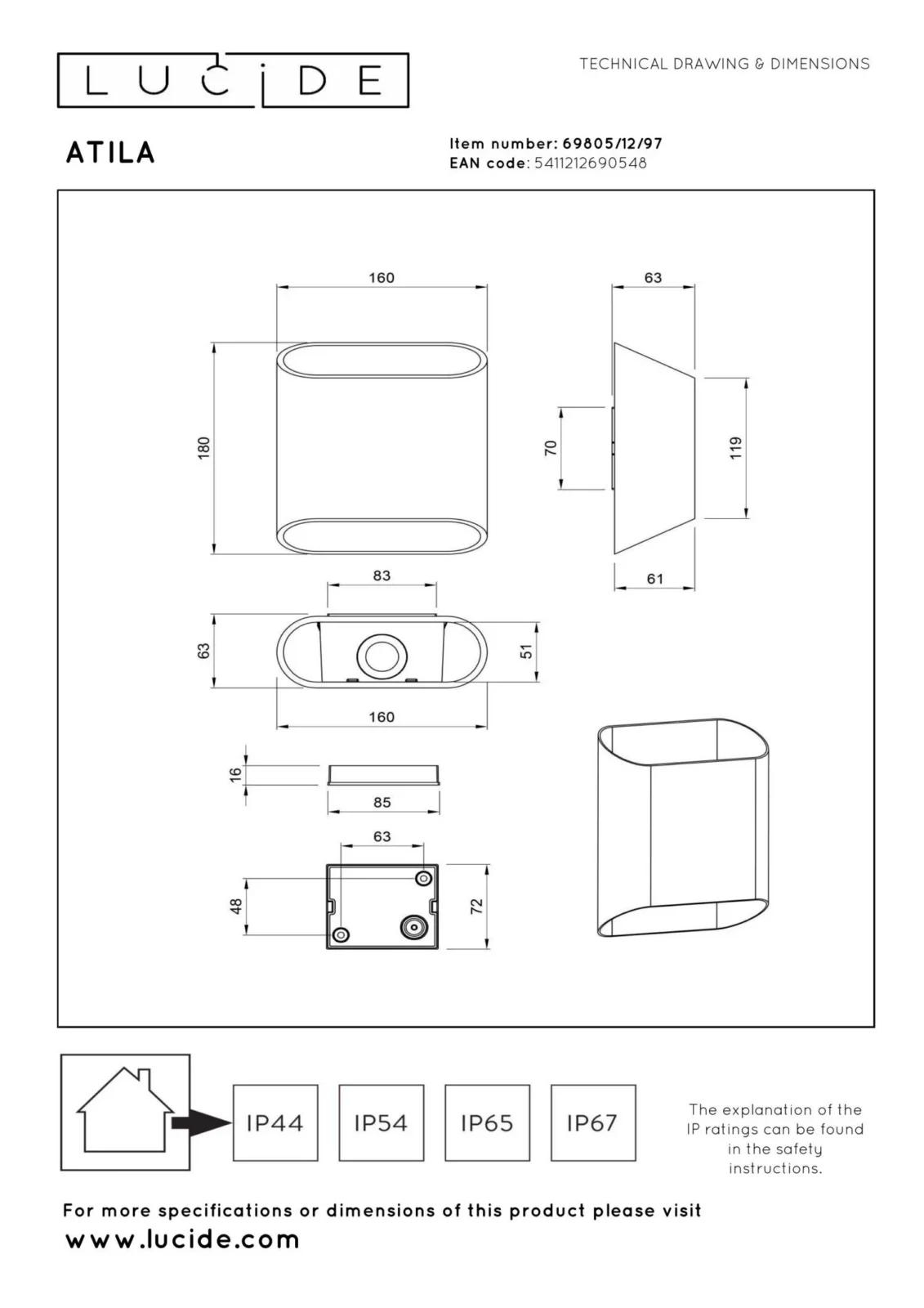 Lucide ATILA - Nu00e1stennu00e9 svetlo vnu00fatornu00e9/vonkaju0161ie - LED Dim. - 2x5W 2700K - IP65 - Rust Brown