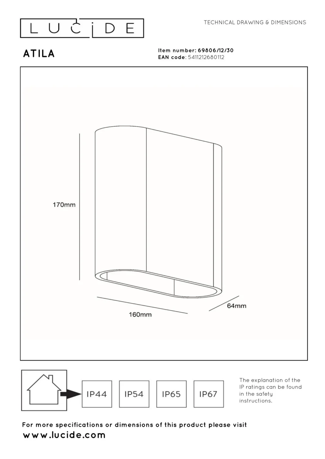 Lucide ATILA - Nu00e1stennu00e9 svetlo vnu00fatornu00e9/vonkaju0161ie - LED tlmenu00e9. - 2x5W 2700K - IP54 - u010dierne