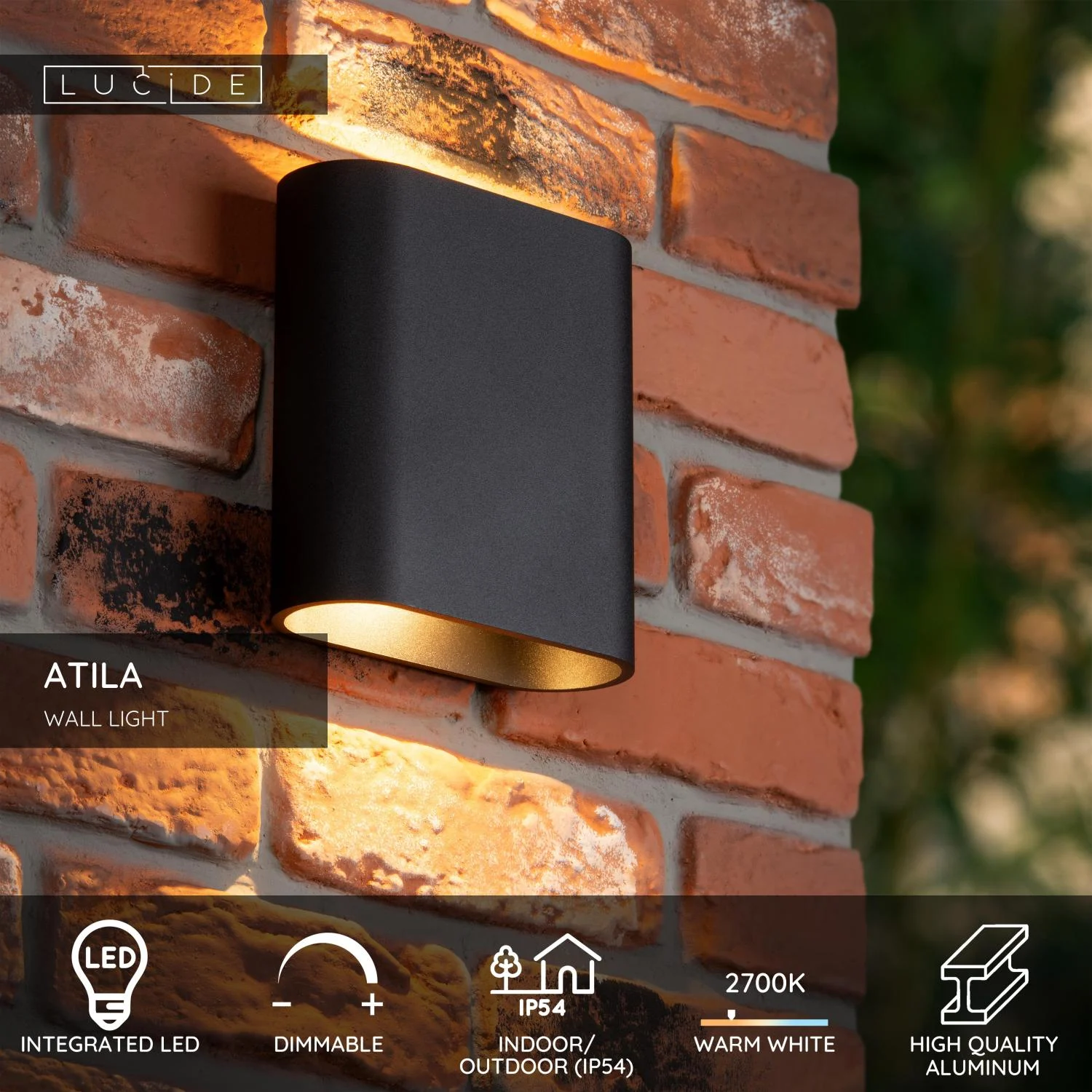 Lucide ATILA - Nu00e1stennu00e9 svetlo vnu00fatornu00e9/vonkaju0161ie - LED tlmenu00e9. - 2x5W 2700K - IP54 - u010dierne