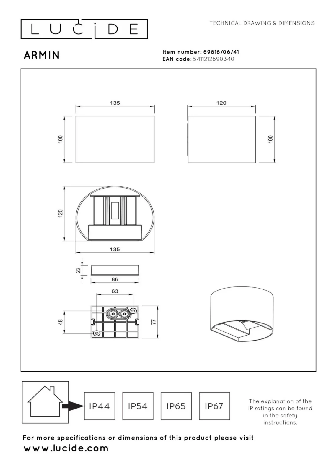 Lucide ARMIN - Nu00e1stennu00fd reflektor / nu00e1stennu00e9 svetlo Ku00fapeu013eu0148a - LED Dim. - CCT - 2x3,5W 2200K/3000K - IP65 - Taupe - Essential