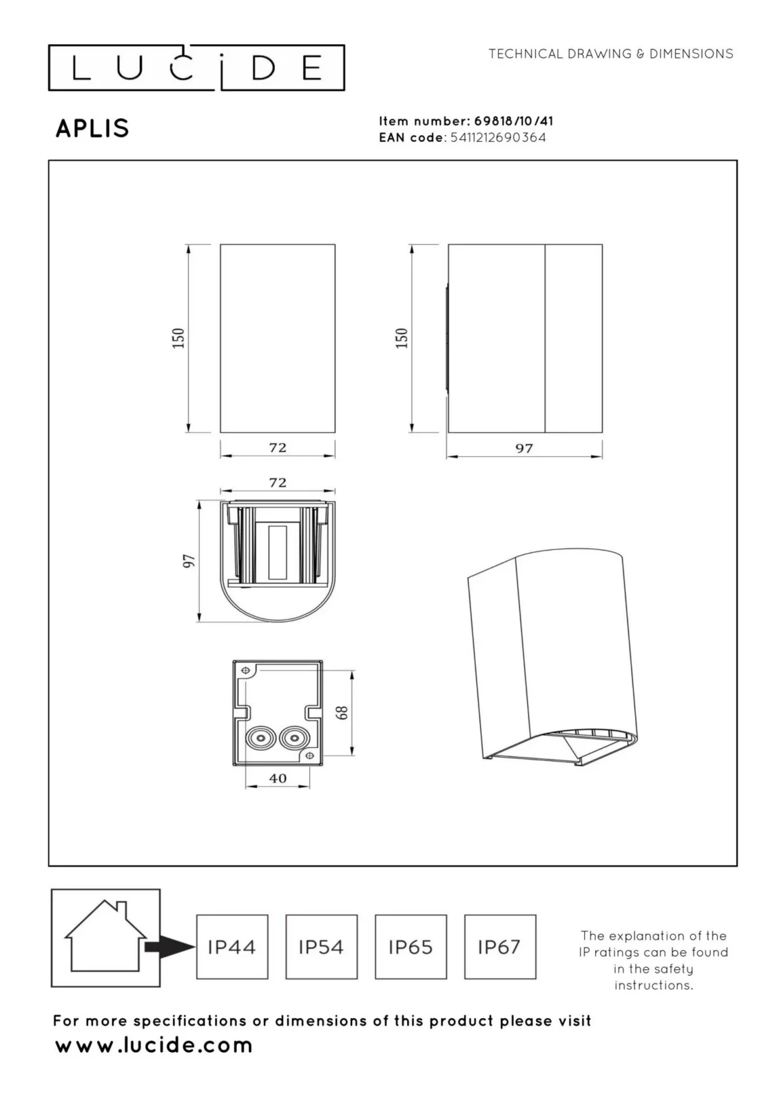 Lucide APLIS - Wall spotlight / Wall light Indoor/Outdoor - LED Dim. - CCT - 2x5W 2200K/3000K - IP65 - Taupe - Essential