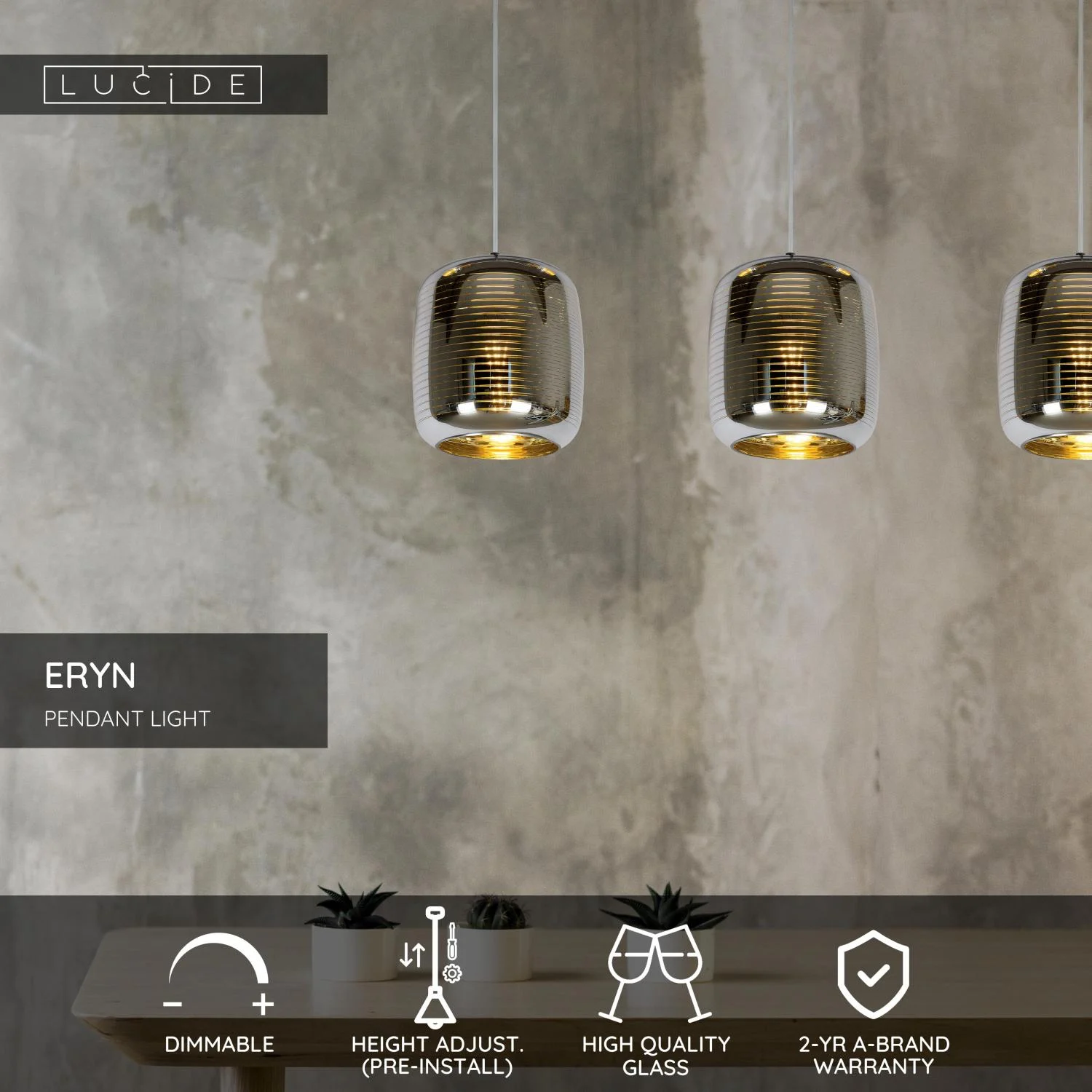 Lucide ERYN - Zu00e1vesnu00e9 svetlo - 3xE27 - Chru00f3m