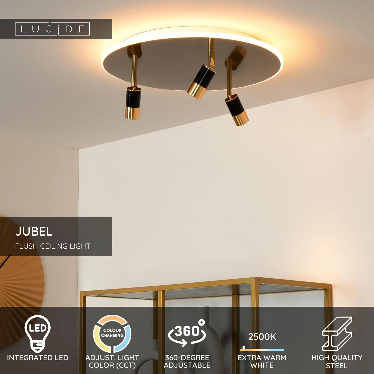Lucide JUBEL - Zapustenu00e9 stropnu00e9 svetlo - u00d8 48 cm - LED - CCT - 2500K/3000K - Matt Gold / Brass