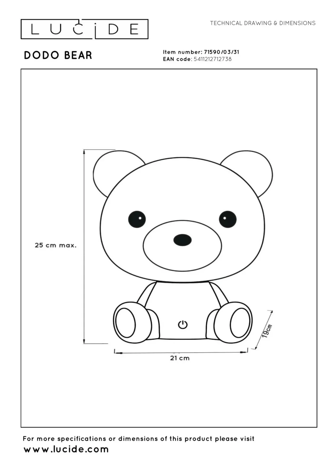 Lucide DODO BEAR - nou010dnu00e9 svetlo pre deti - LED 3 StepDim - 1x3W 4000K - biela