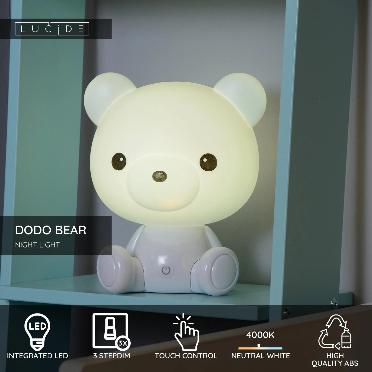 Lucide DODO BEAR - nou010dnu00e9 svetlo pre deti - LED 3 StepDim - 1x3W 4000K - biela