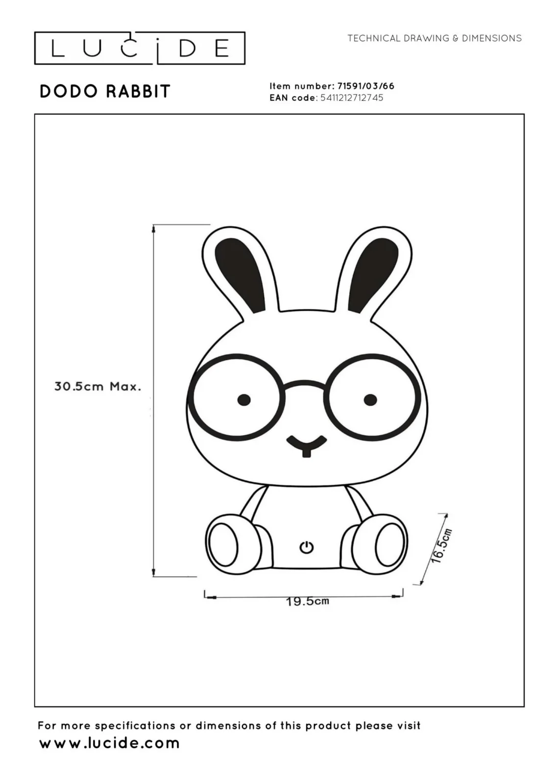 Lucide DODO RABBIT - Nou010dnu00e9 svetlo pre deti - LED 3 StepDim - 1x3W 4000K - Ruu017eovu00e1