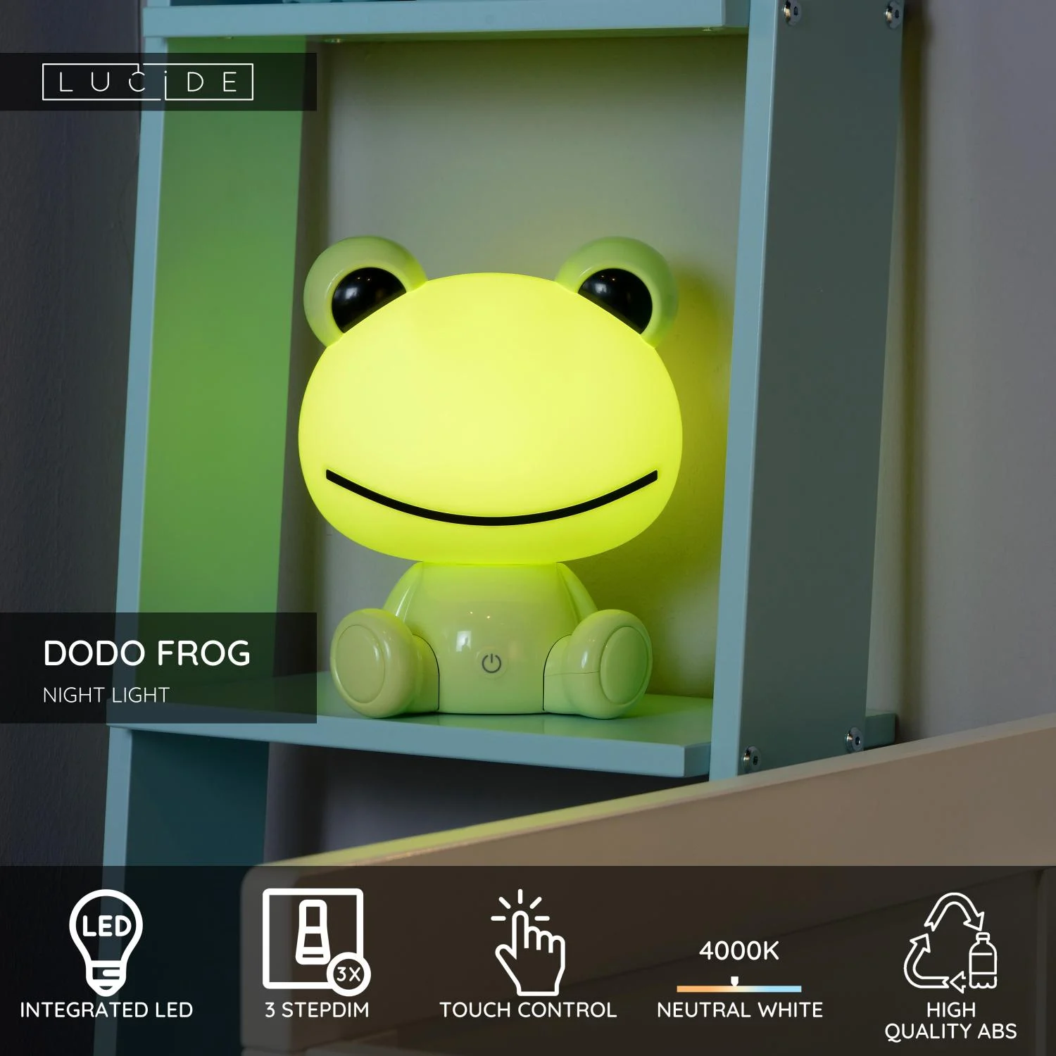 Lucide DODO u017eaba - nou010dnu00e9 svetlo pre deti - LED 3 StepDim - 3x3W 4000K - zelenu00e1