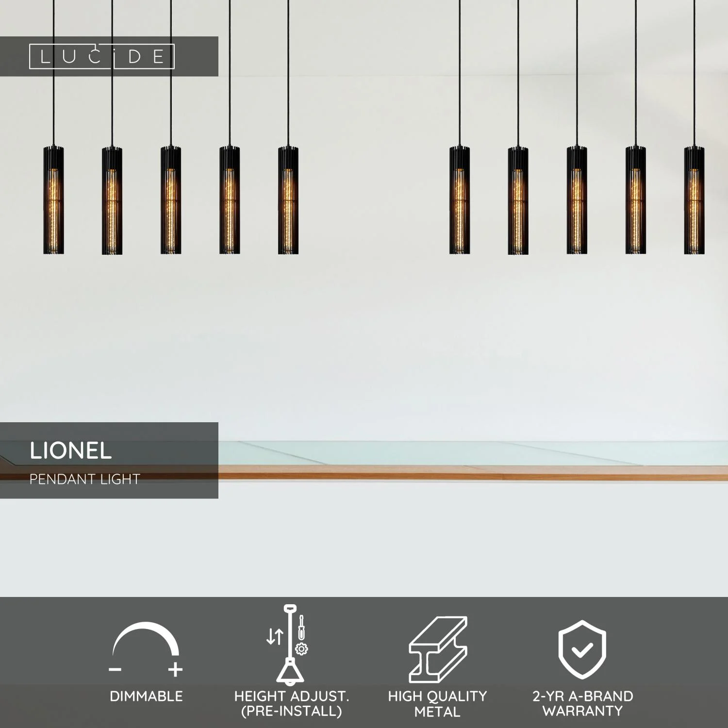 Lucide LIONEL - Zu00e1vesnu00e9 svetlo - 5xE27 - u010cierne