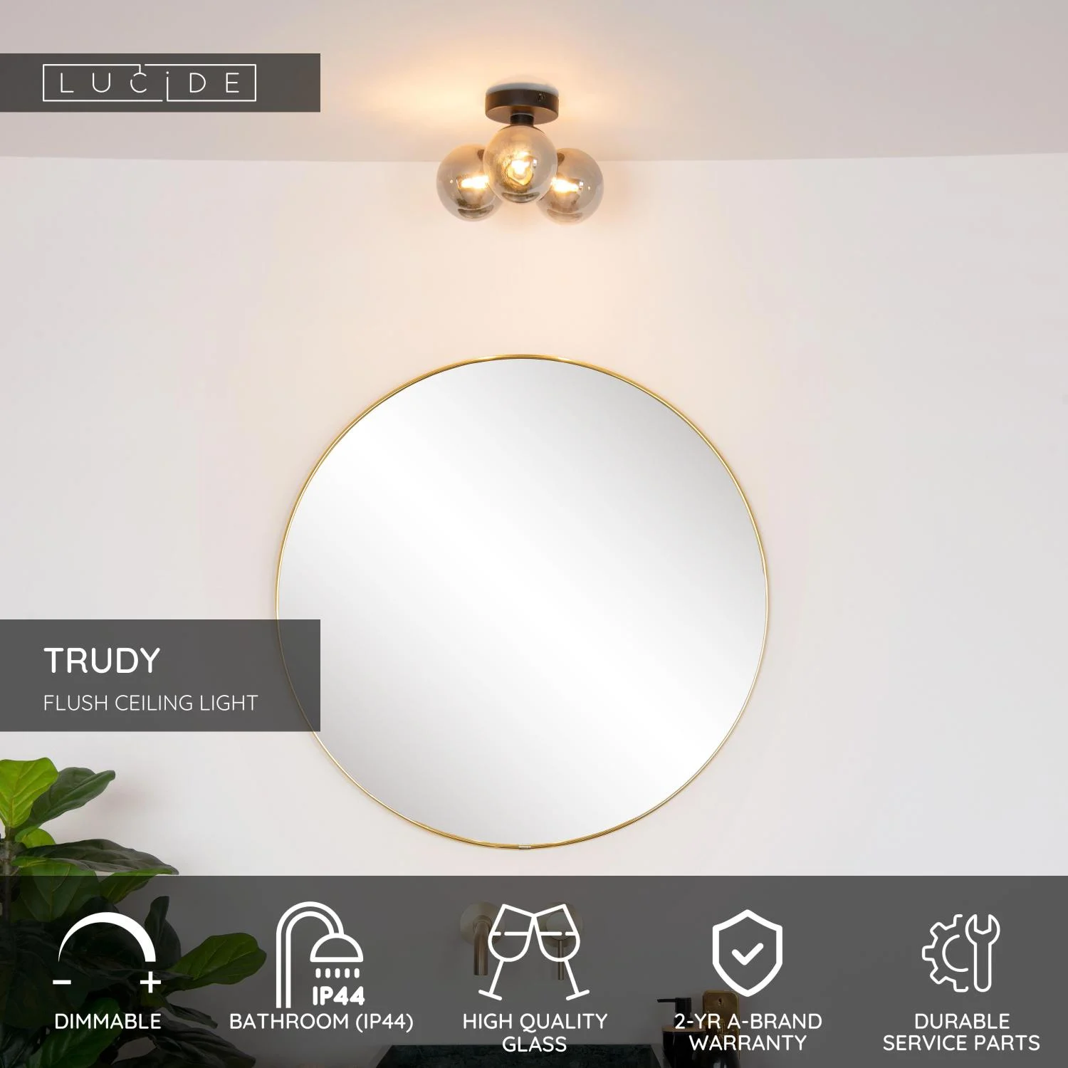 Lucide TRUDY - Spu00fau0161u0165acie stropnu00e9 svetlo Ku00fapeu013eu0148a - u00d8 28 cm - 3xG9 - IP44 - u010cierna