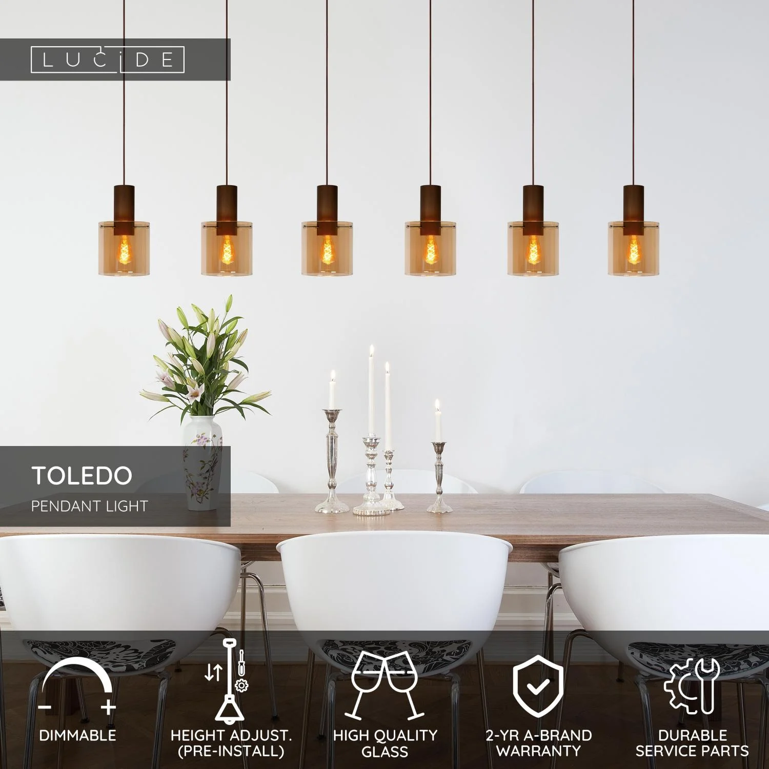 Lucide TOLEDO - Zu00e1vesnu00e9 svetlo - u00d8 20 cm - 3xE27 - jantu00e1r