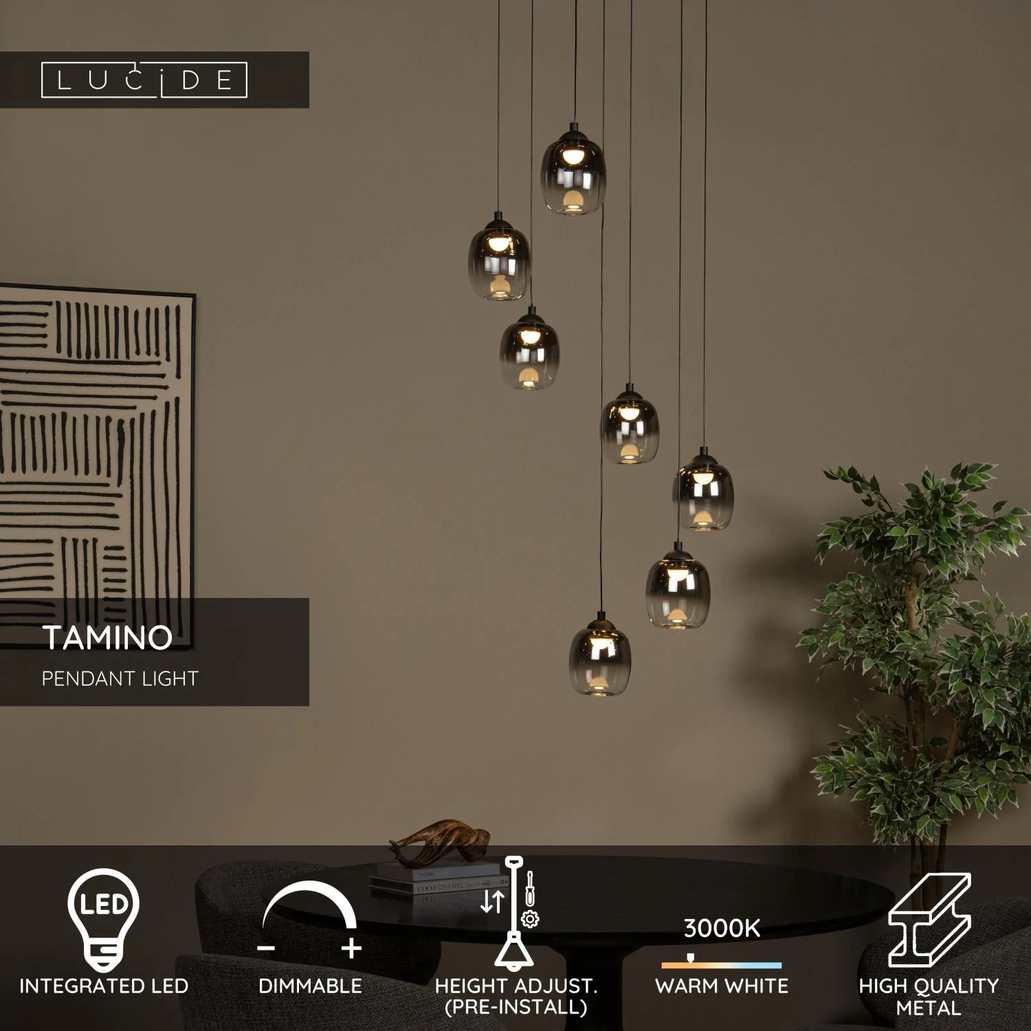 Lucide TAMINO - zu00e1vesnu00e9 svetlo - u00d8 52 cm - LED tlmenu00e9 - 7x7W 3000K - u010dierne
