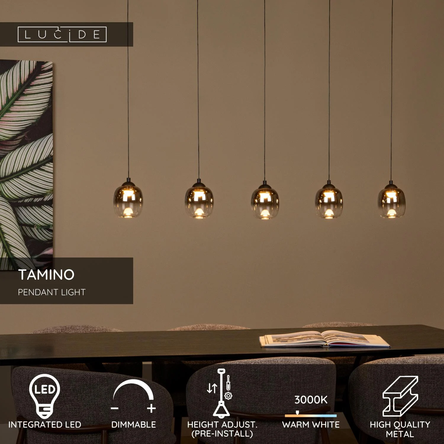 Lucide TAMINO - zu00e1vesnu00e9 svetlo - LED tlmenu00e9. - 5x5,6W 3000K - u010dierne