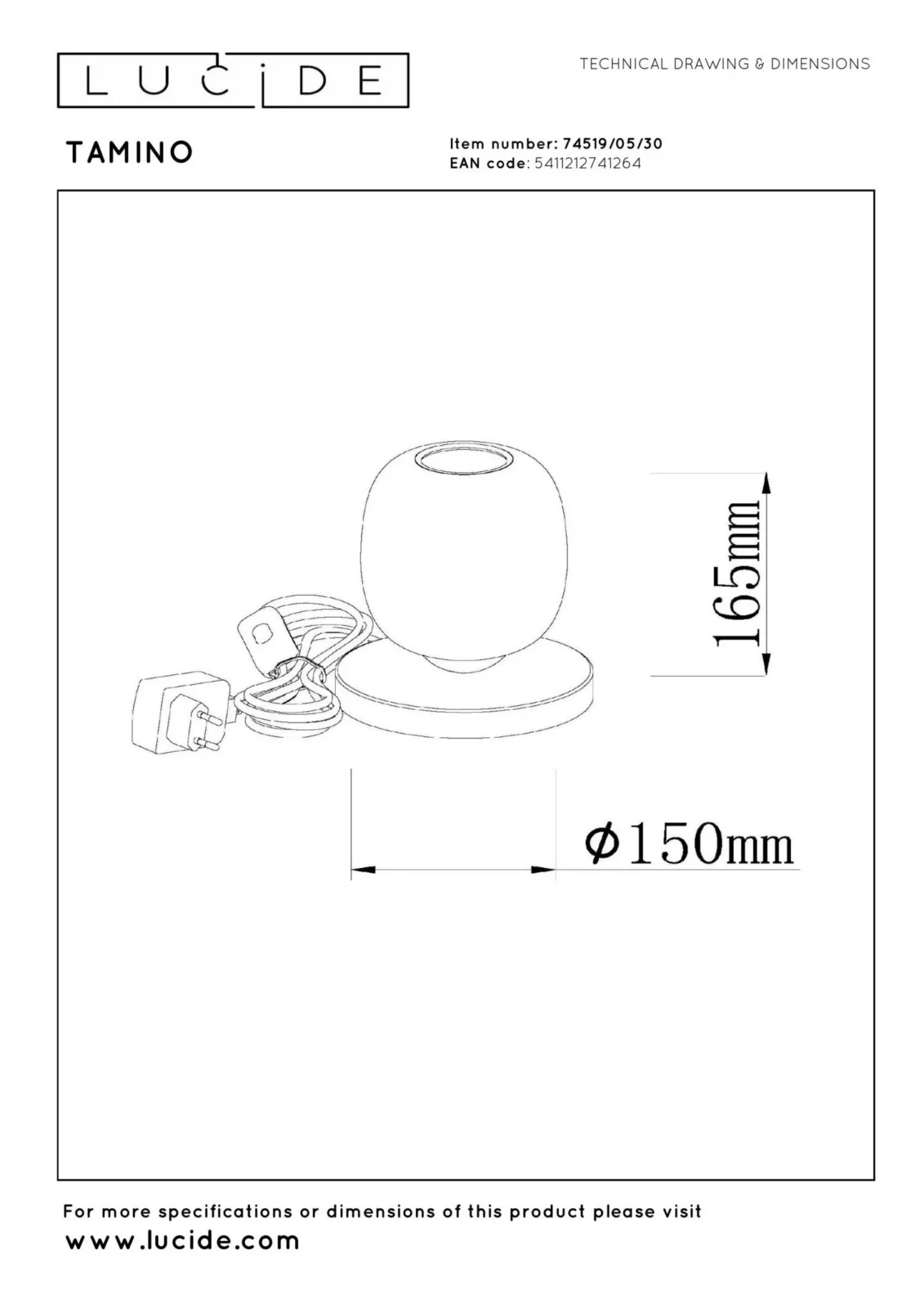 Lucide TAMINO - Stolnu00e1 lampa - u00d8 15 cm - LED - 1x6W 3000K - u010dierna