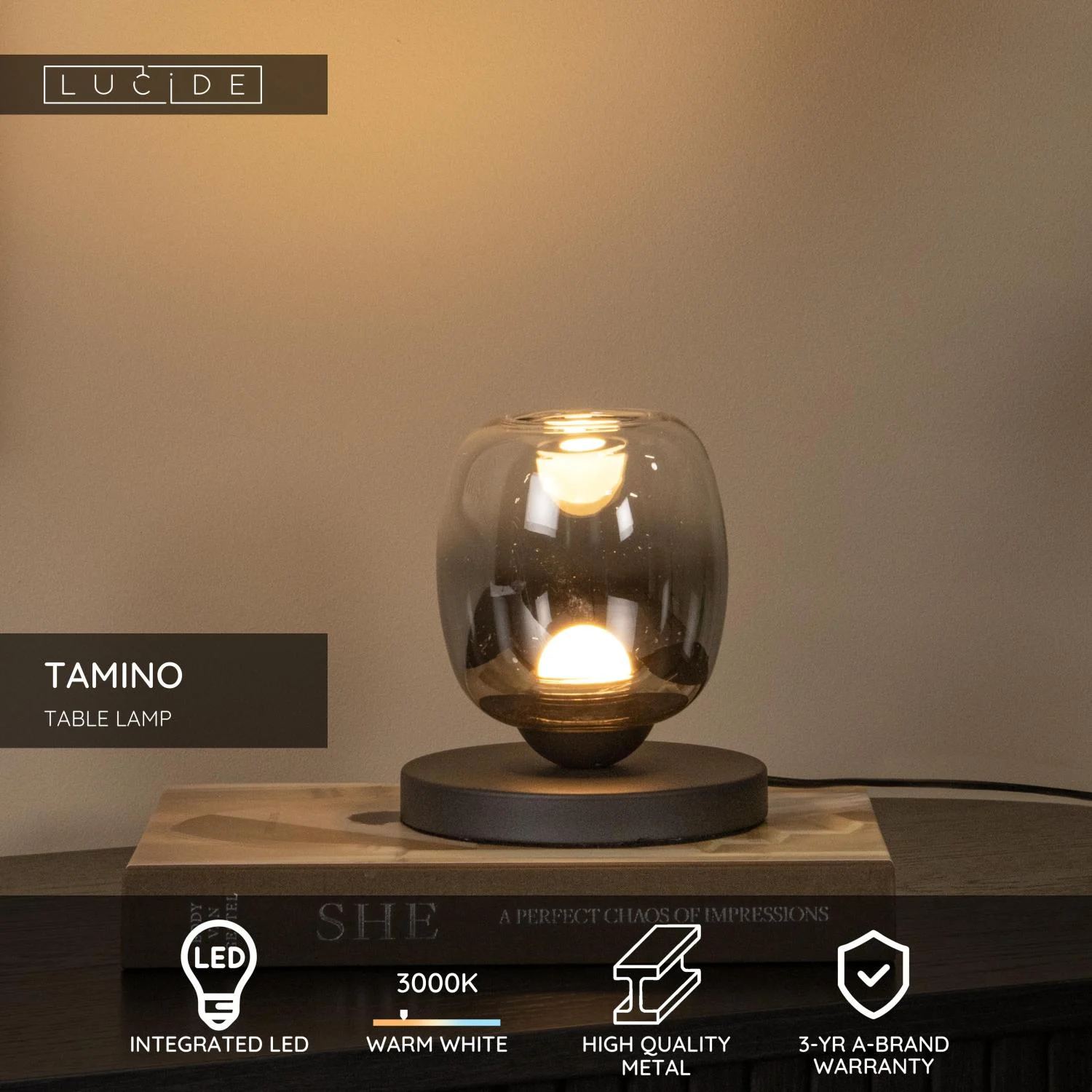 Lucide TAMINO - Stolnu00e1 lampa - u00d8 15 cm - LED - 1x6W 3000K - u010dierna