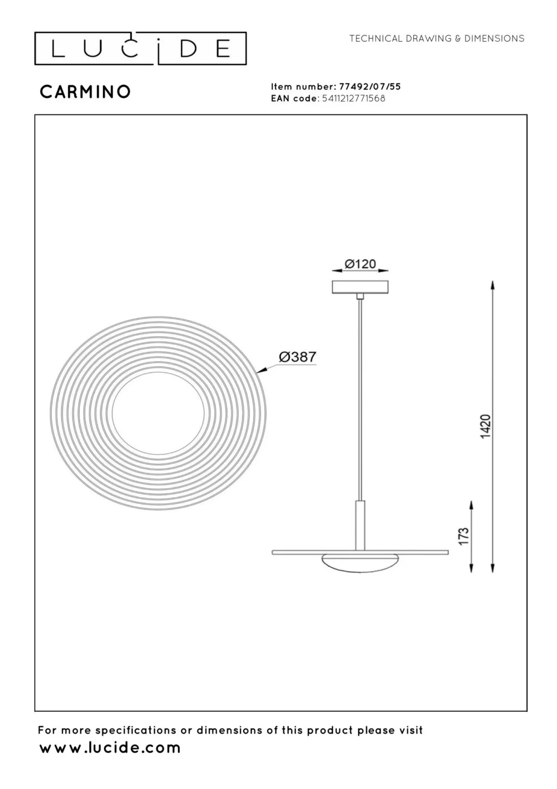 Lucide CARMINO - Zu00e1vesnu00e9 svetlo - u00d8 38,7 cm - LED - 1x8W 2700K - Terakota | Essential