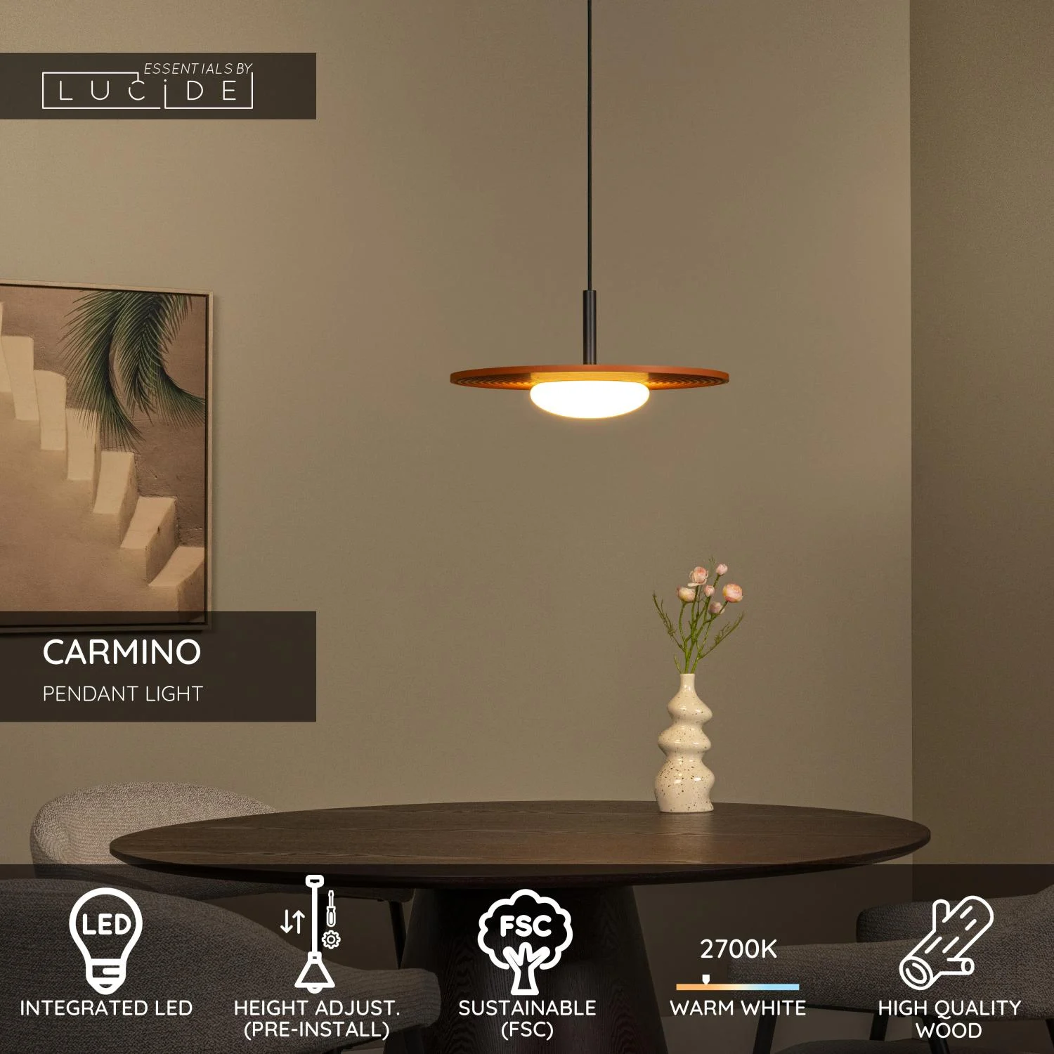Lucide CARMINO - Zu00e1vesnu00e9 svetlo - u00d8 38,7 cm - LED - 1x8W 2700K - Terakota | Essential