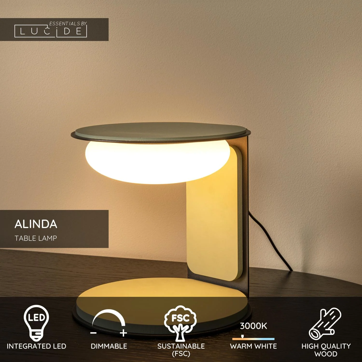 Lucide ALINDA - Stolnu00e1 lampa - u00d8 20 cm - LED tlmenu00e1 - 1x9W 3000K - zelenu00e1 | Essential