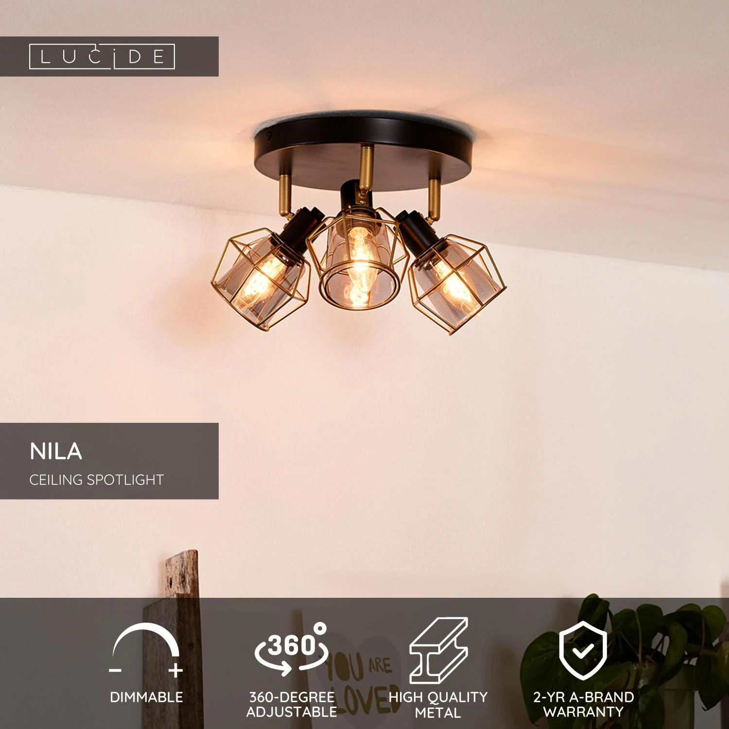 Lucide NILA - Stropnu00e9 reflektory - u00d8 36 cm - 3xE14 - u010cierna