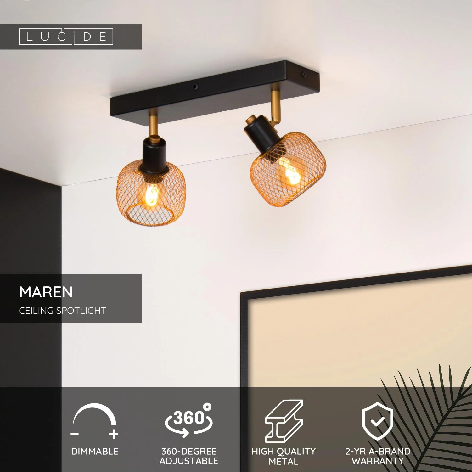 Lucide MAREN - Stropnu00e9 reflektory - 2xE14 - Matt Gold / Brass