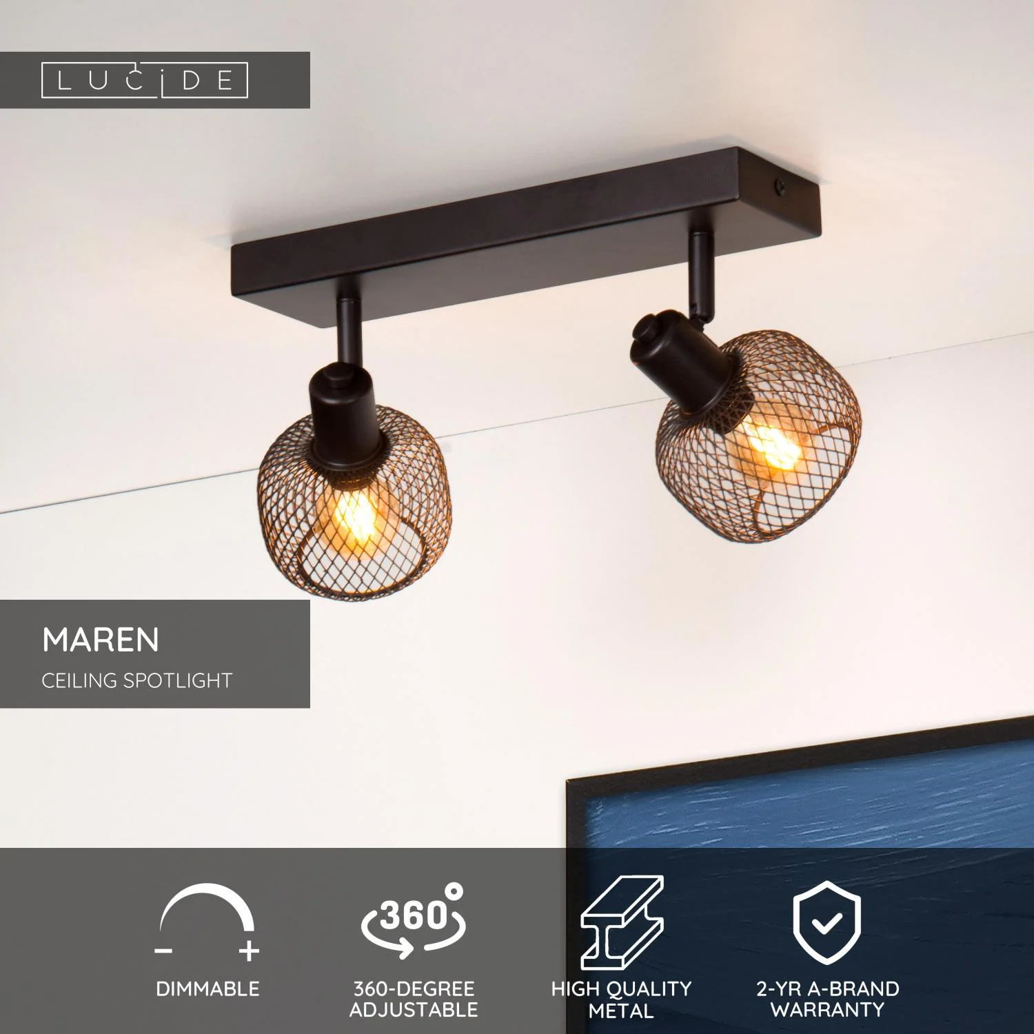Lucide MAREN - Stropnu00e9 reflektory - 2xE14 - u010cierne