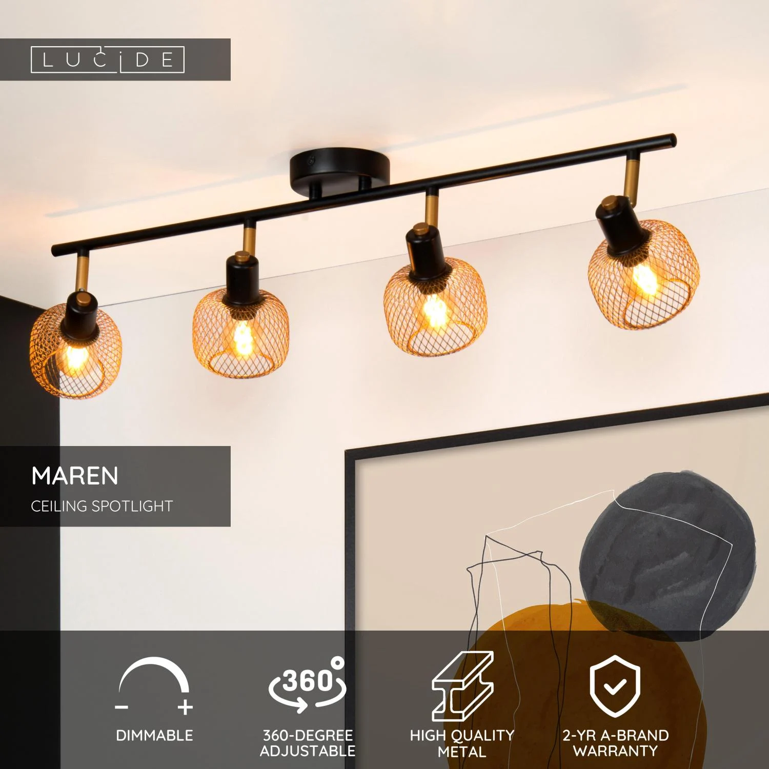 Lucide MAREN - Stropnu00e9 reflektory - 4xE14 - Matt Gold / Brass