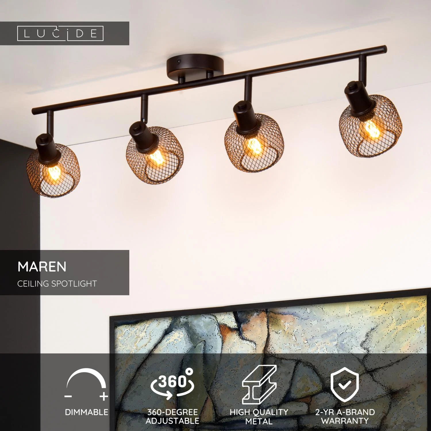 Lucide MAREN - Stropnu00e9 reflektory - 4xE14 - u010dierne
