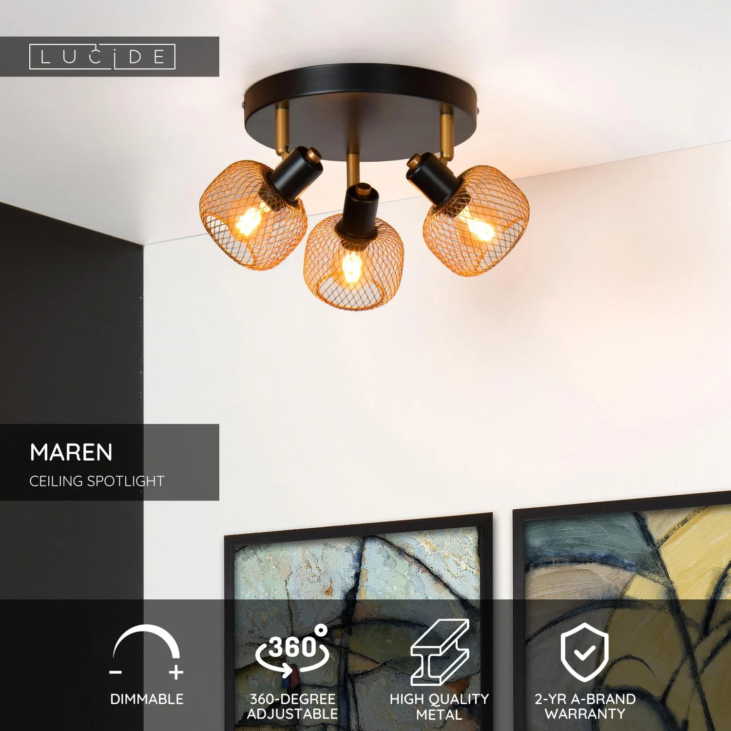Lucide MAREN - Stropnu00e9 reflektory - u00d8 37 cm - 3xE14 - Matt Gold / Brass