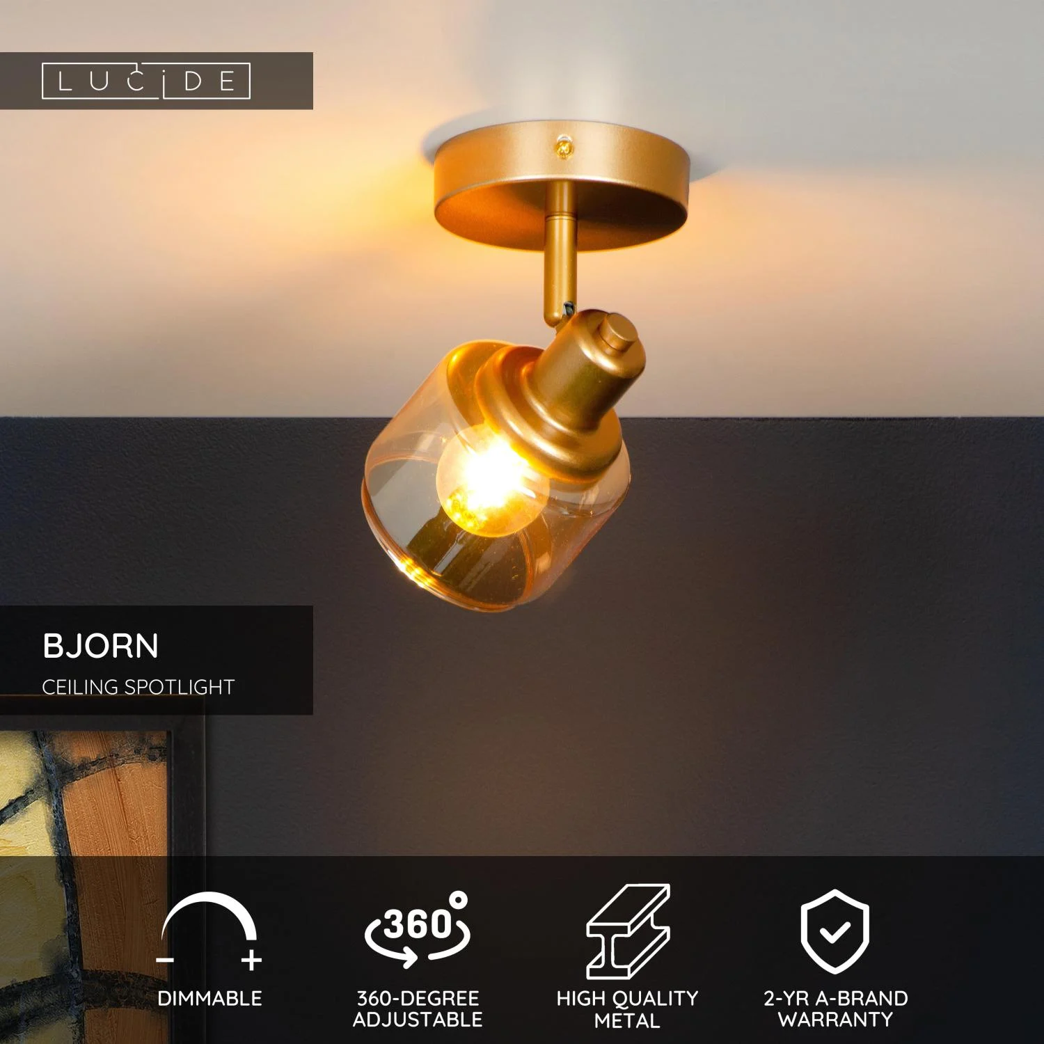 Lucide BJORN - Stropnu00e9 reflektory - 1xE14 - Matt Gold / Brass