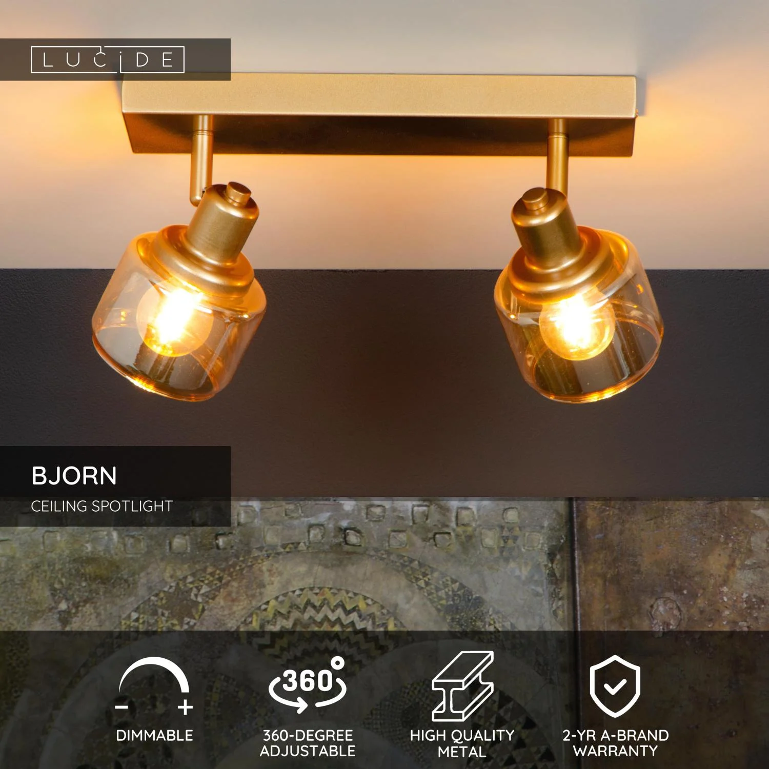 Lucide BJORN - Stropnu00e9 reflektory - 2xE14 - Matt Gold / Brass