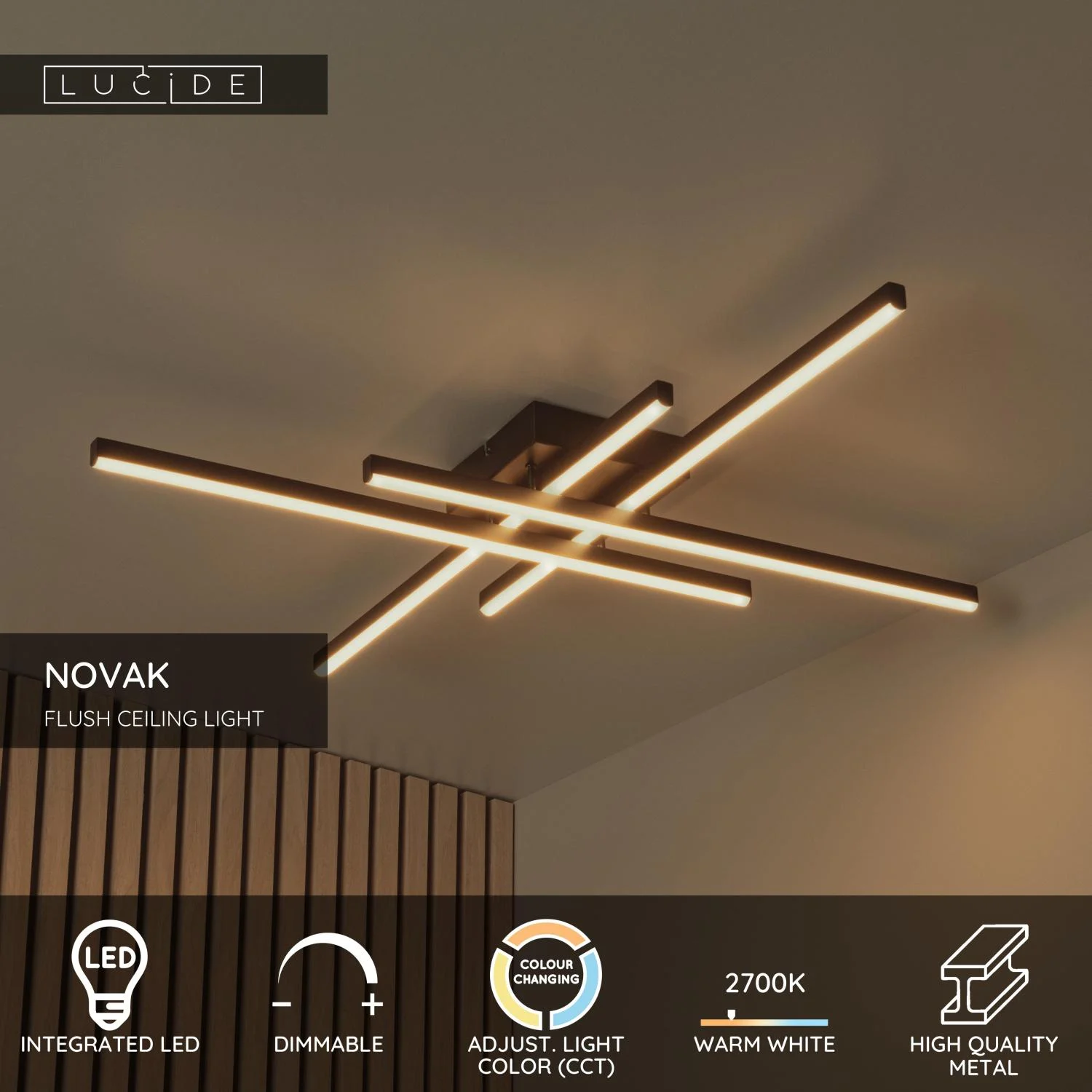Lucide NOVAK - Zapustenu00e9 stropnu00e9 svetlo - LED tlmenu00e9. - CCT - 1x42W 2700K/4000K - u010dierne