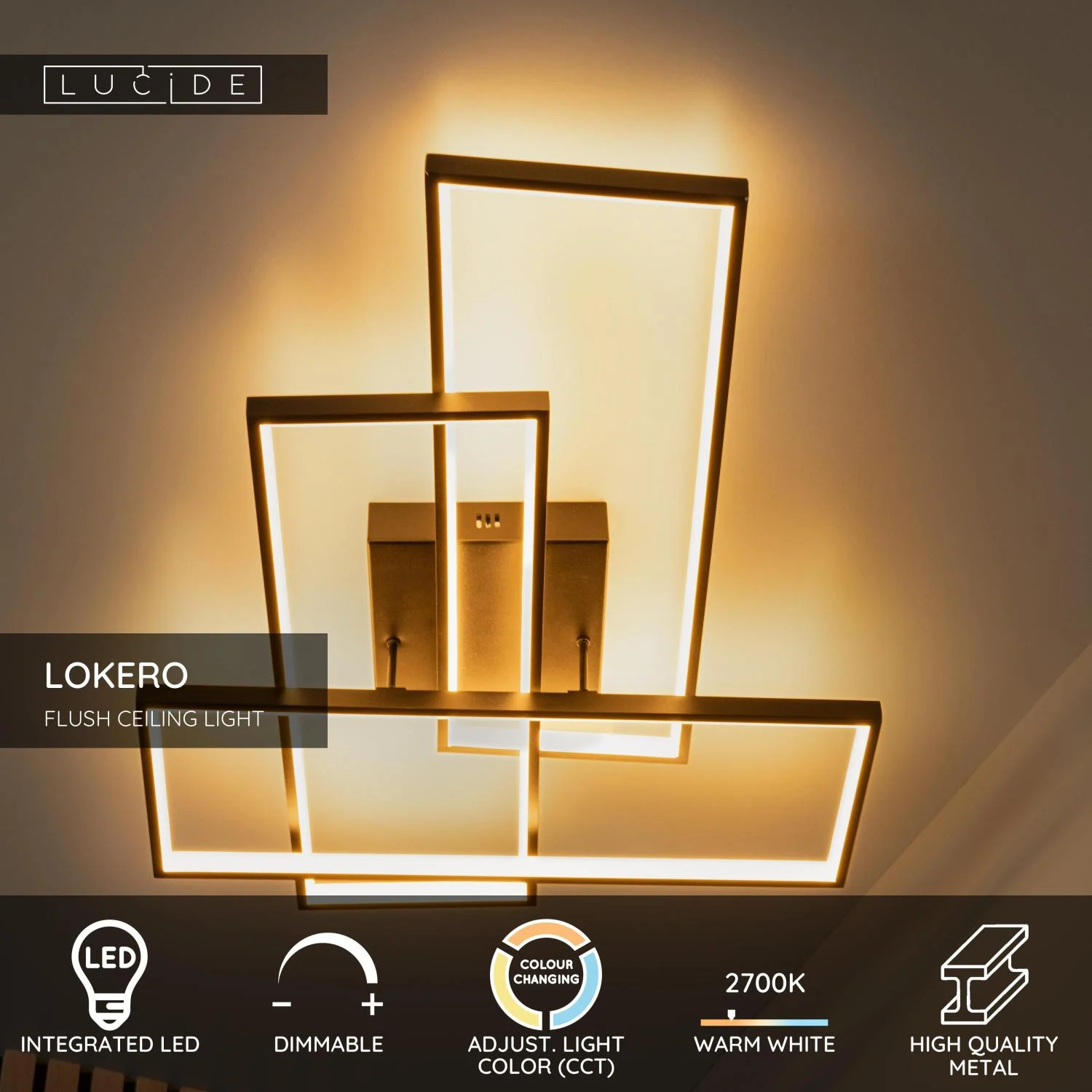 Lucide LOKERO - Zapustenu00e9 stropnu00e9 svetlo - LED tlmenu00e9. - CCT - 1x60W 2700K/4000K - u010dierne