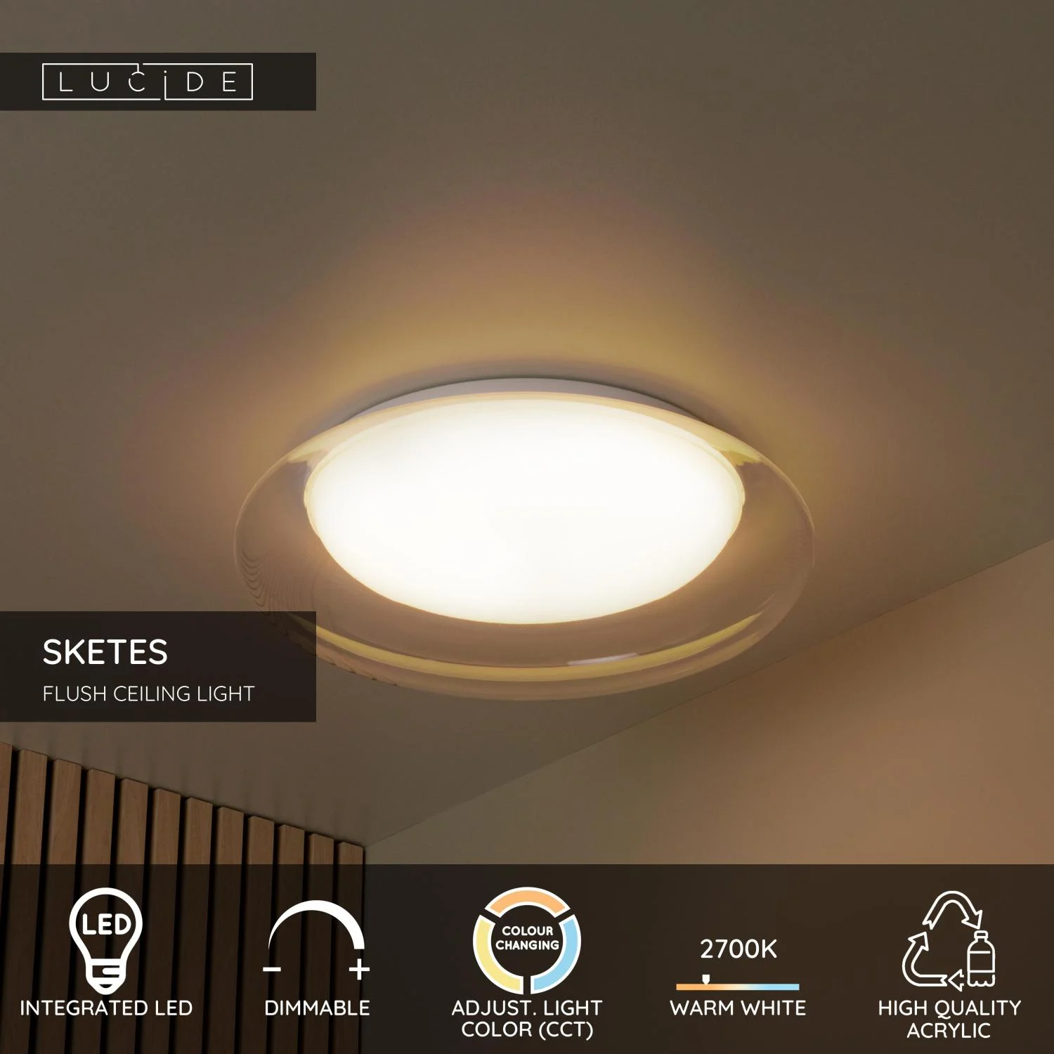 Lucide SKETES - Zapustenu00e9 stropnu00e9 svetlo - u00d8 35,2 cm - LED tlmenu00e9. - CCT - 1x18W 2700K/5000K - priehu013eadnu00e9