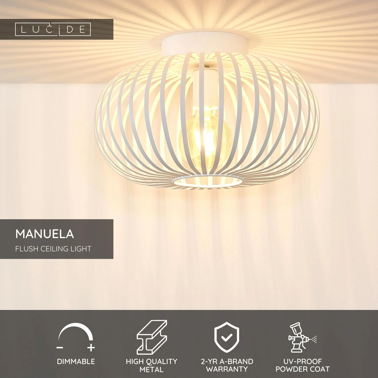 Lucide MANUELA - Zapustenu00e9 stropnu00e9 svetlo - u00d8 39,5 cm - 1xE27 - biela