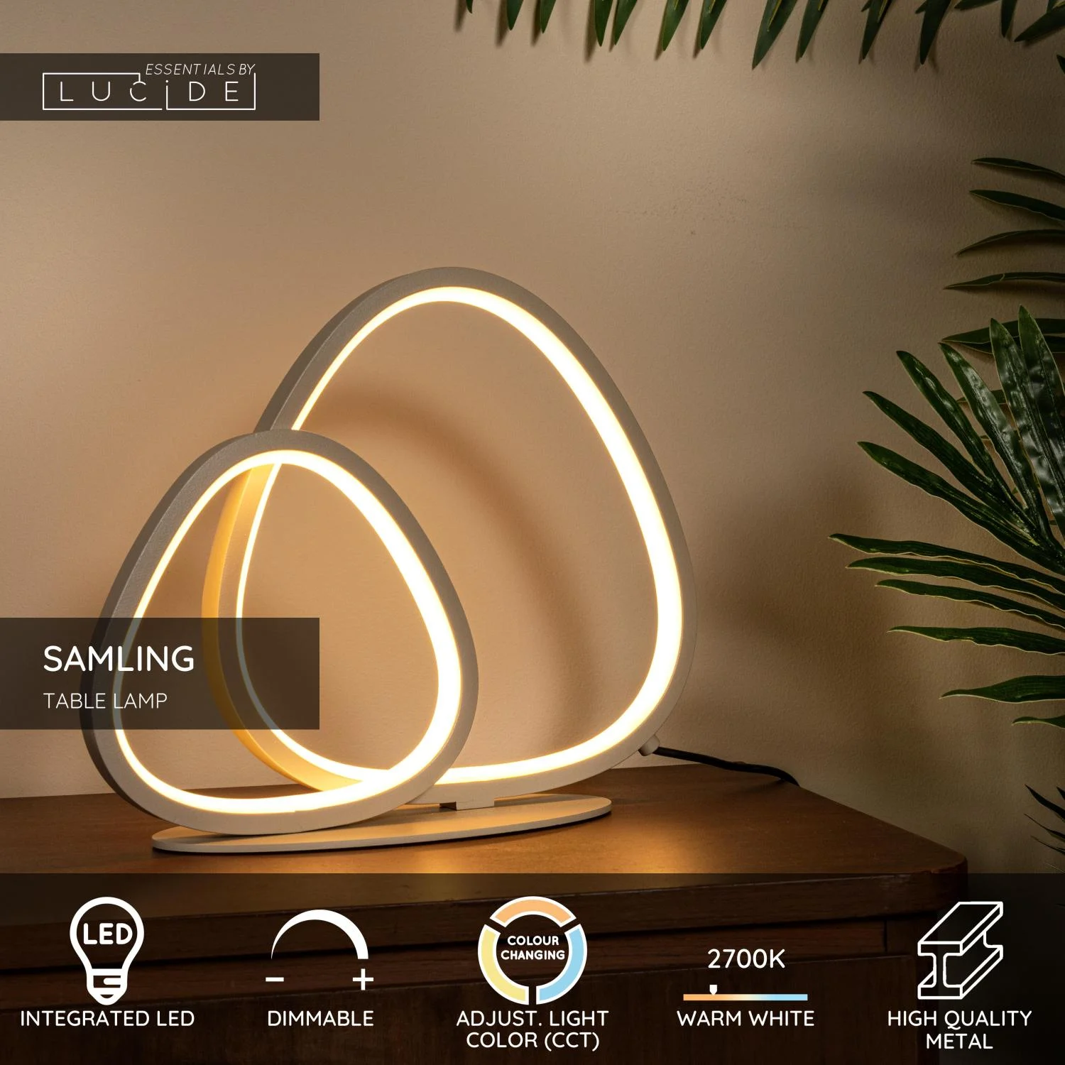 Lucide SAMLING - Stolnu00e1 lampa - LED tlmenu00e1 - CCT - 1x16W 2700K/4000K - Taupe | Essential